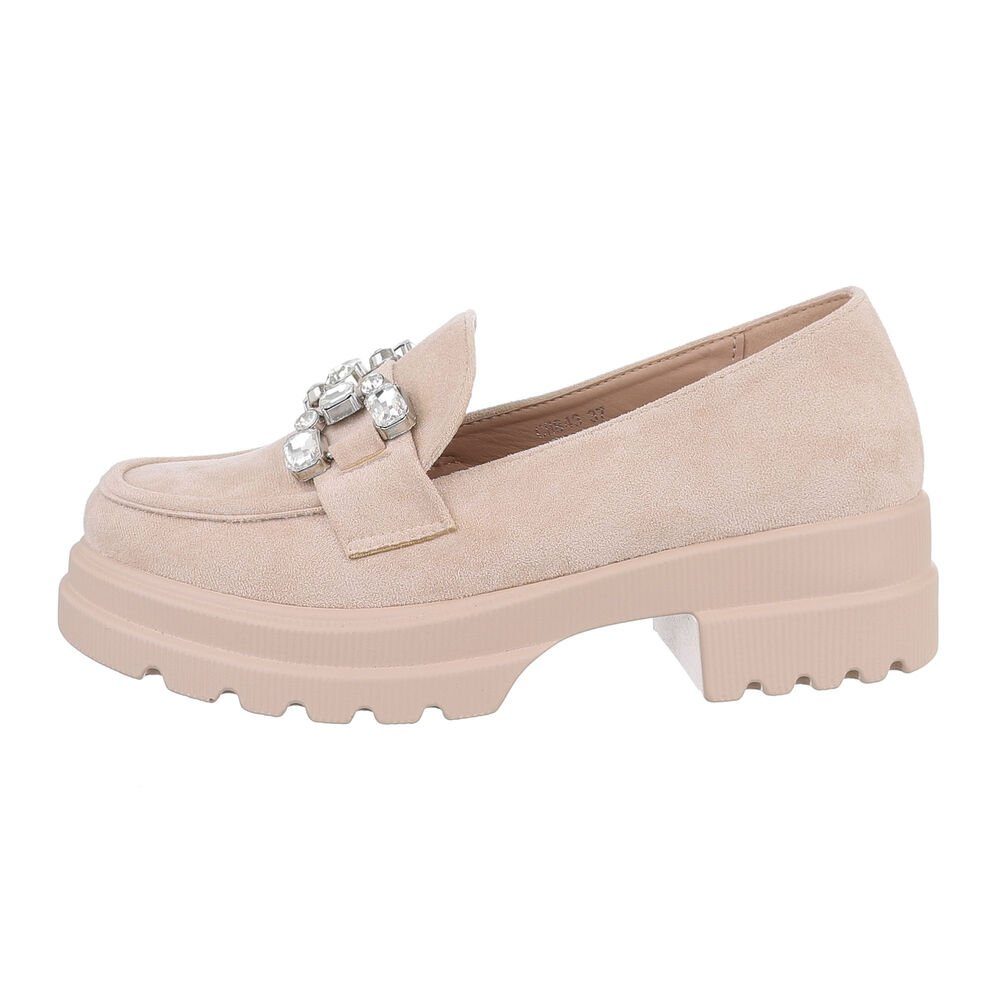 Ital-Design Damen Mokassins Freizeit Slipper Blockabsatz Mokassins in Beige günstig online kaufen