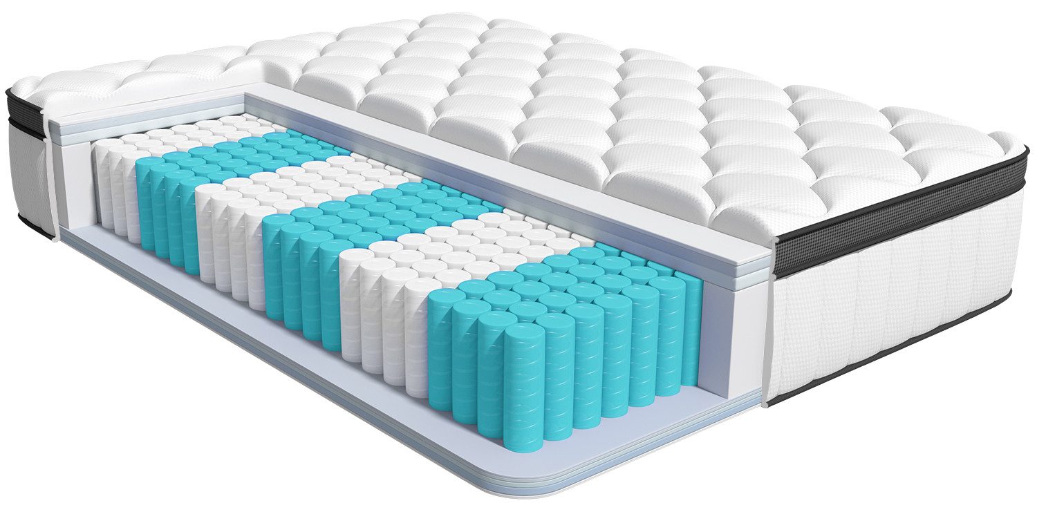 Taschenfederkernmatratze Matratze, 7 Zone Federkernmatratze Matratzen 10 Schichten, Lexzurn, 25 cm hoch, (ergonomisch und atmungsaktiv, Härtegrad H3, Matratze mit Spannbettlaken, 10 Schichten aus hochwertigem Material), Matratze 90x200, Matratze für Kinder und Erwachsene