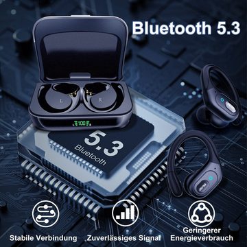 HYIEAR Bluetooth 5.3, mit Ohrbügeln, IPX5 wasserdichte kabellose Kopfhörer In-Ear-Kopfhörer (Siri, Bluetooth, Regen-und schmutzabweisend. Smart Touch, geringer Stromverbrauch)