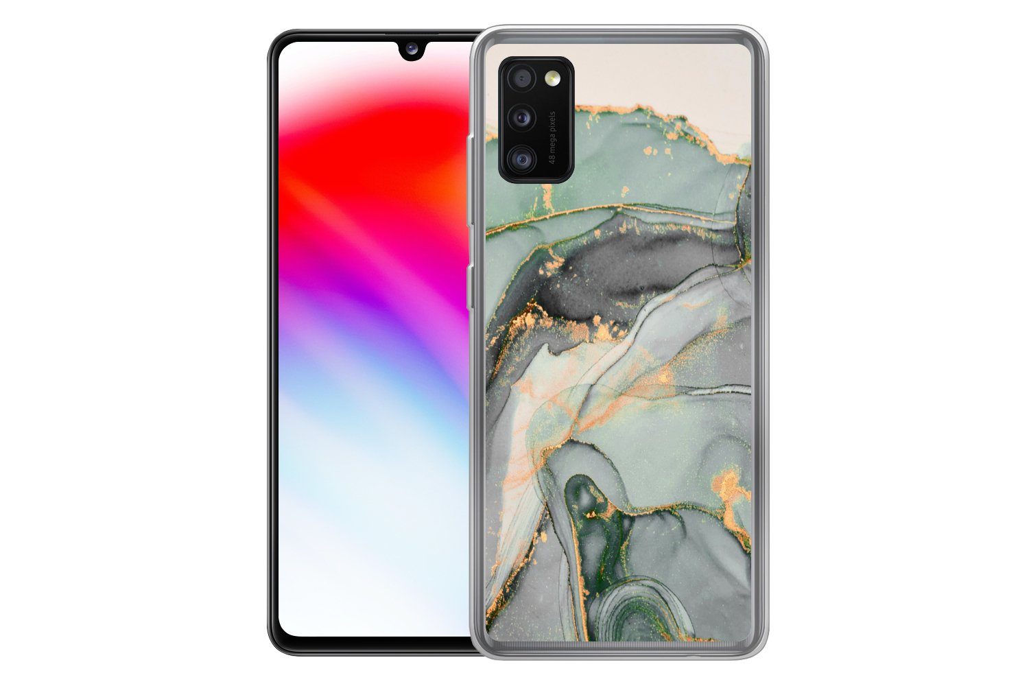 MuchoWow Handyhülle für Samsung Galaxy A41 Gold - Marmor - Grün - Luxus - Glitzer - Marmor, Smartphone-Bumper, Print, Handy Schutzhülle Dünn