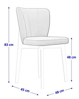 Beautysofa Polsterstuhl Madison (aus Velours, Relaxstuhl mit Holzbeine in weiß / schwarz / buche), im modernes Stil, Stuhl mit gepolsterte Rückenlehne