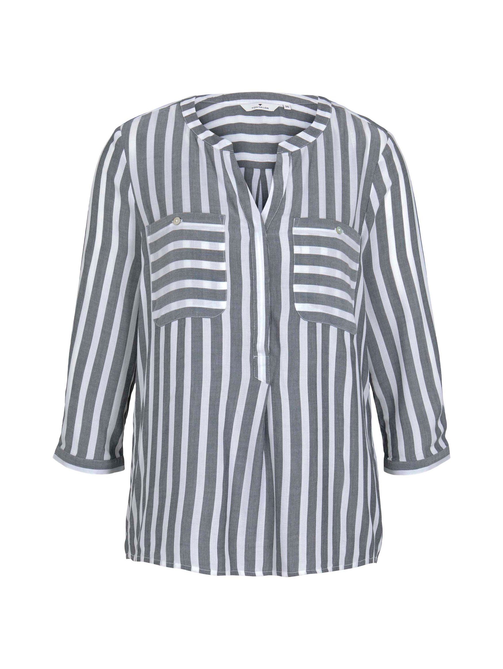 TOM TAILOR Blusenshirt Gestreift 3/4 Arm V-Ausschnitt Tunika blouse striped