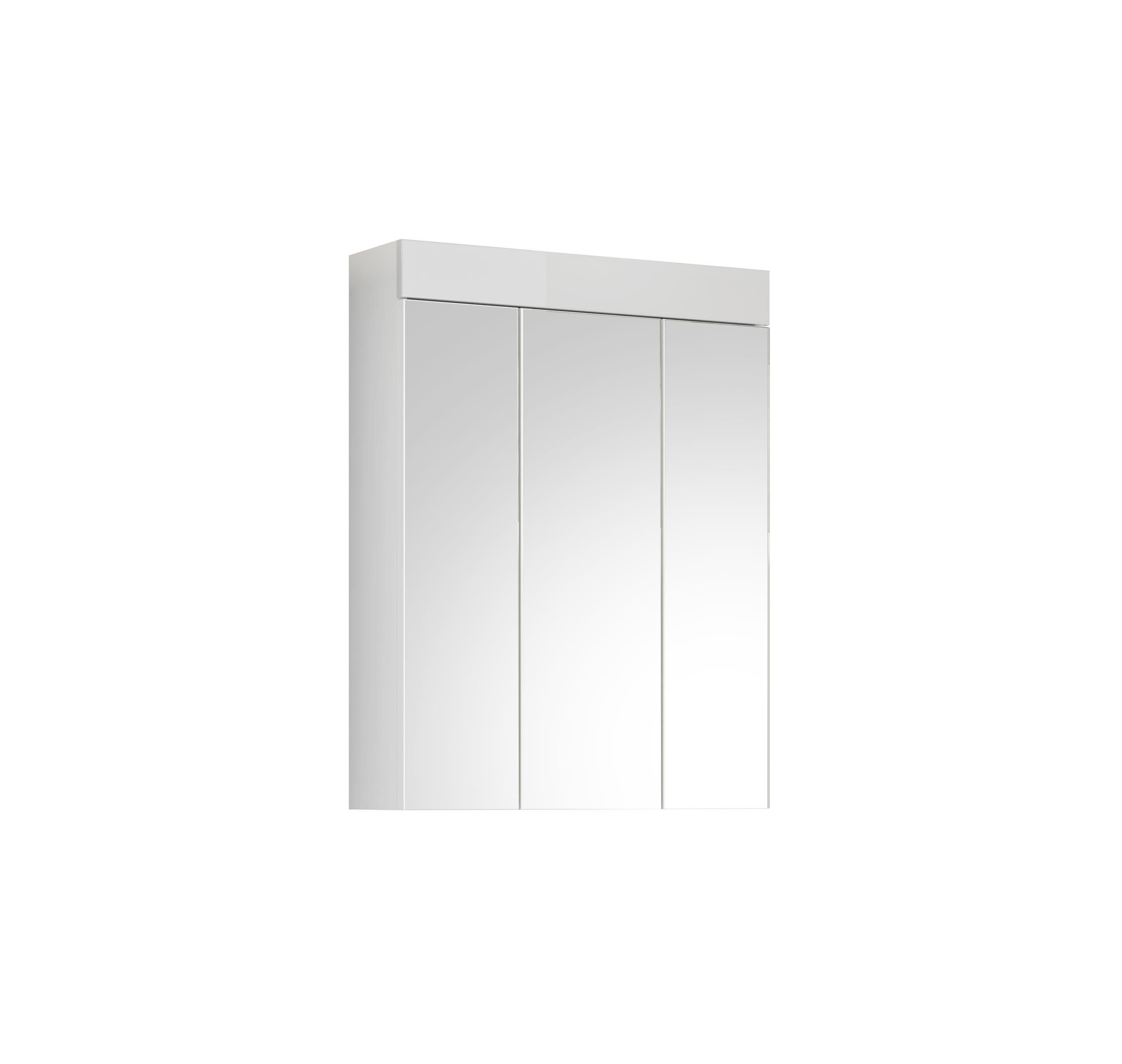 möbelando Spiegelschrank Kolomea Moderner Spiegelschrank, Korpus aus Spanplatte in Weiß und Front aus Spiegelglas mit 3 Spiegeltüren und 6 Einlegeböden. Breite 60 cm, Höhe 79 cm, Tiefe 18 cm
