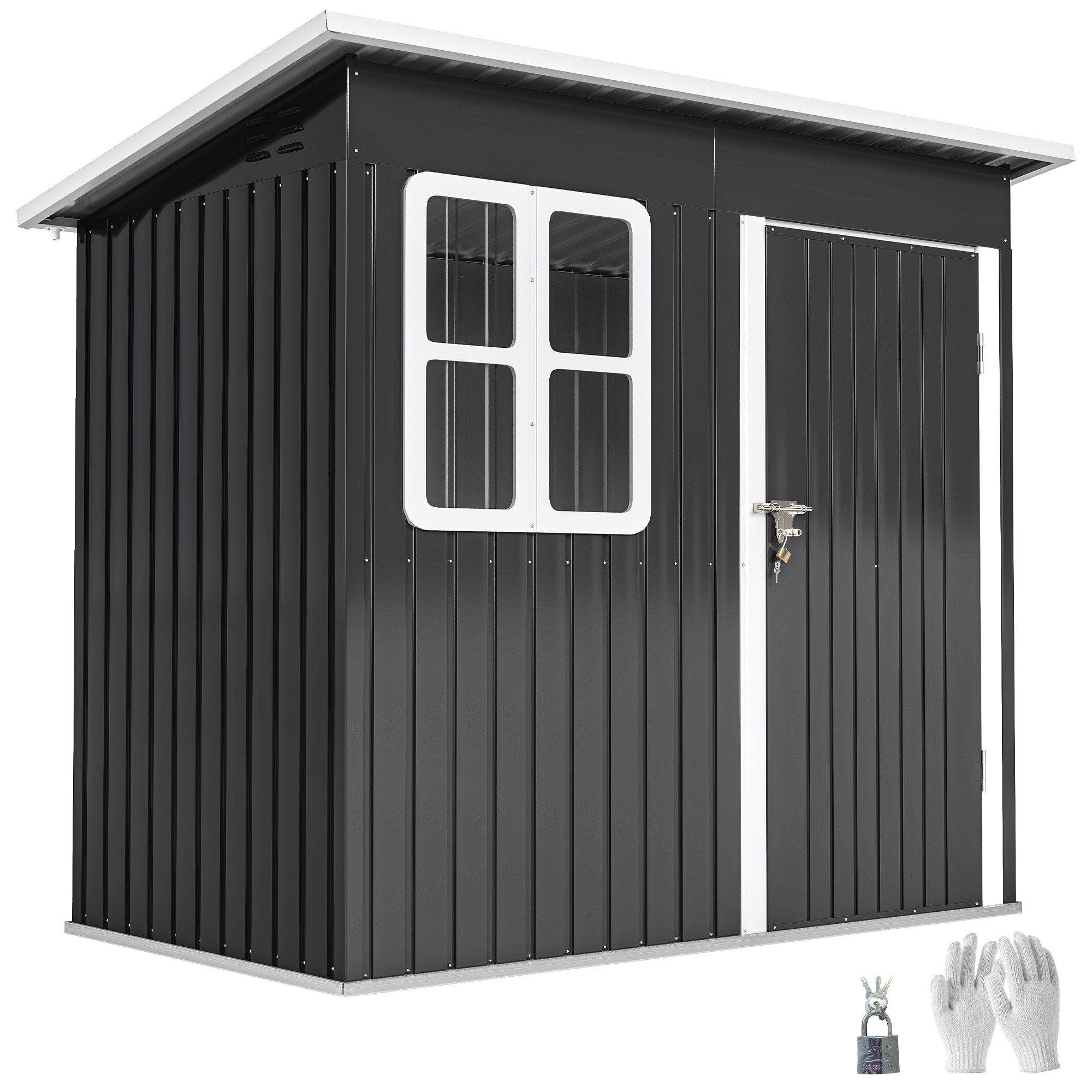 Outsunny Gerätehaus 2,55m², mit Tür, Fenster, Pultdach, BxT: 211x133 cm, (Gartenhaus, 1 St., Geräteschuppen), aus Stahl, für Hinterhof, Garten, Dunkelgrau