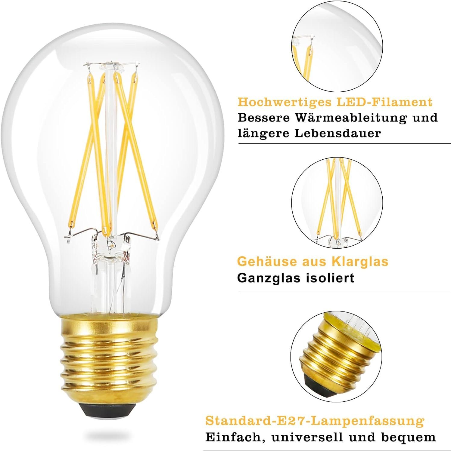 4W LED-Leuchtmittel für Energiesparlampe, E27, Edison Café Haus 6 Warmweiß, Vintage transparent Glühbirne A60 E27 St., Bar Hotel 2700K Nettlife