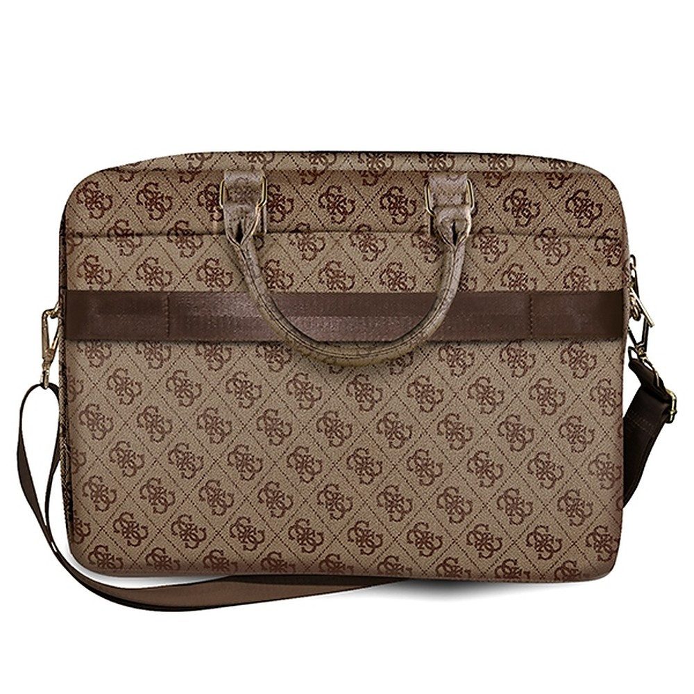 Guess Laptoptasche Businesstasche Aktentasche (Spar-Set, 1-tlg), Kofferriemen, Saffiano-Optik, goldfarbenes 4G-Logo