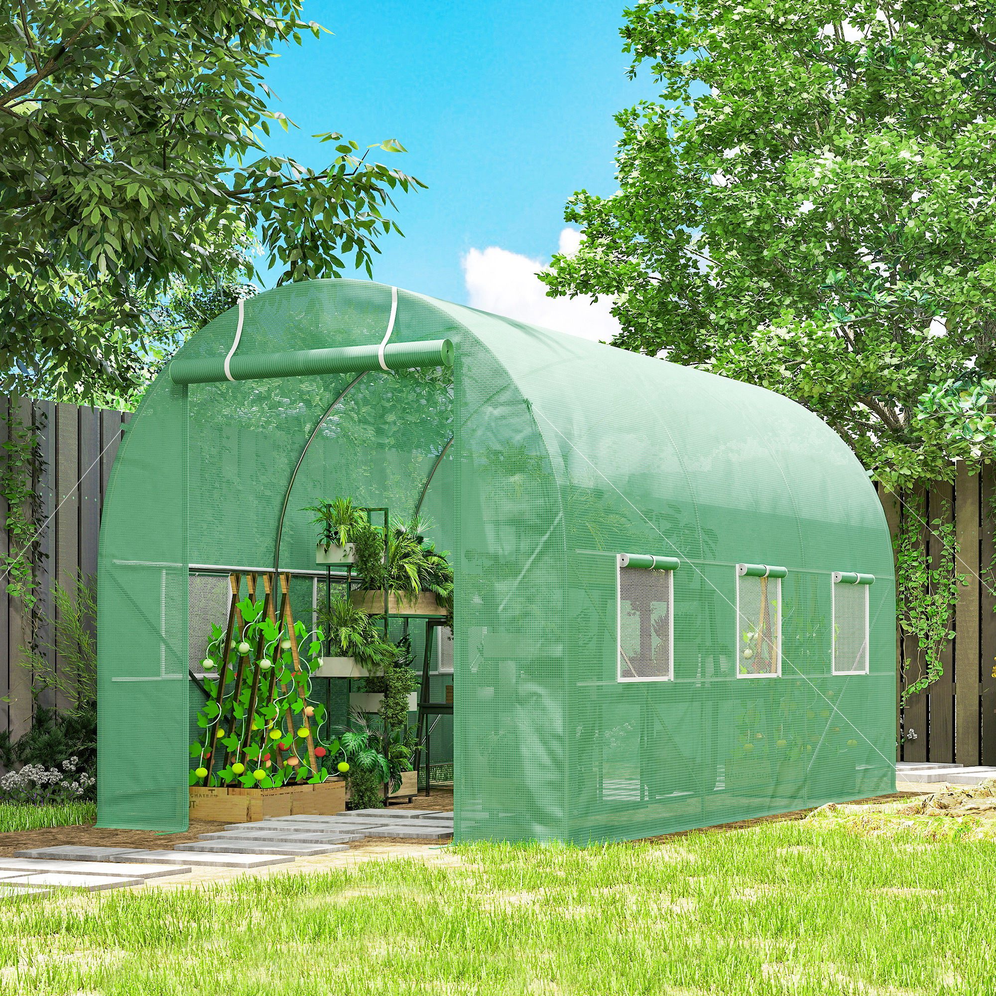 Foliengewächshaus Gewächshaus 350L x 200B x 200H cm in Grün