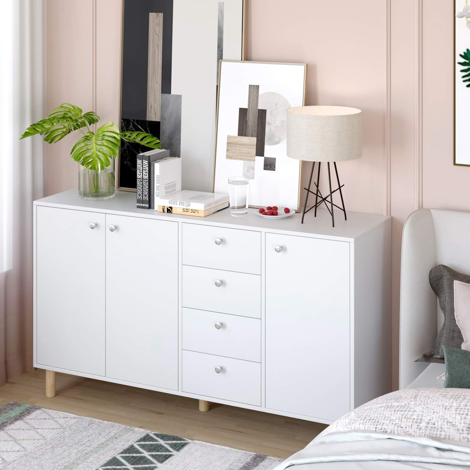 Homfa Sideboard 140cm breit Sideboard, mit 3 Türen und 4 Schubladen, weiß, günstig online kaufen