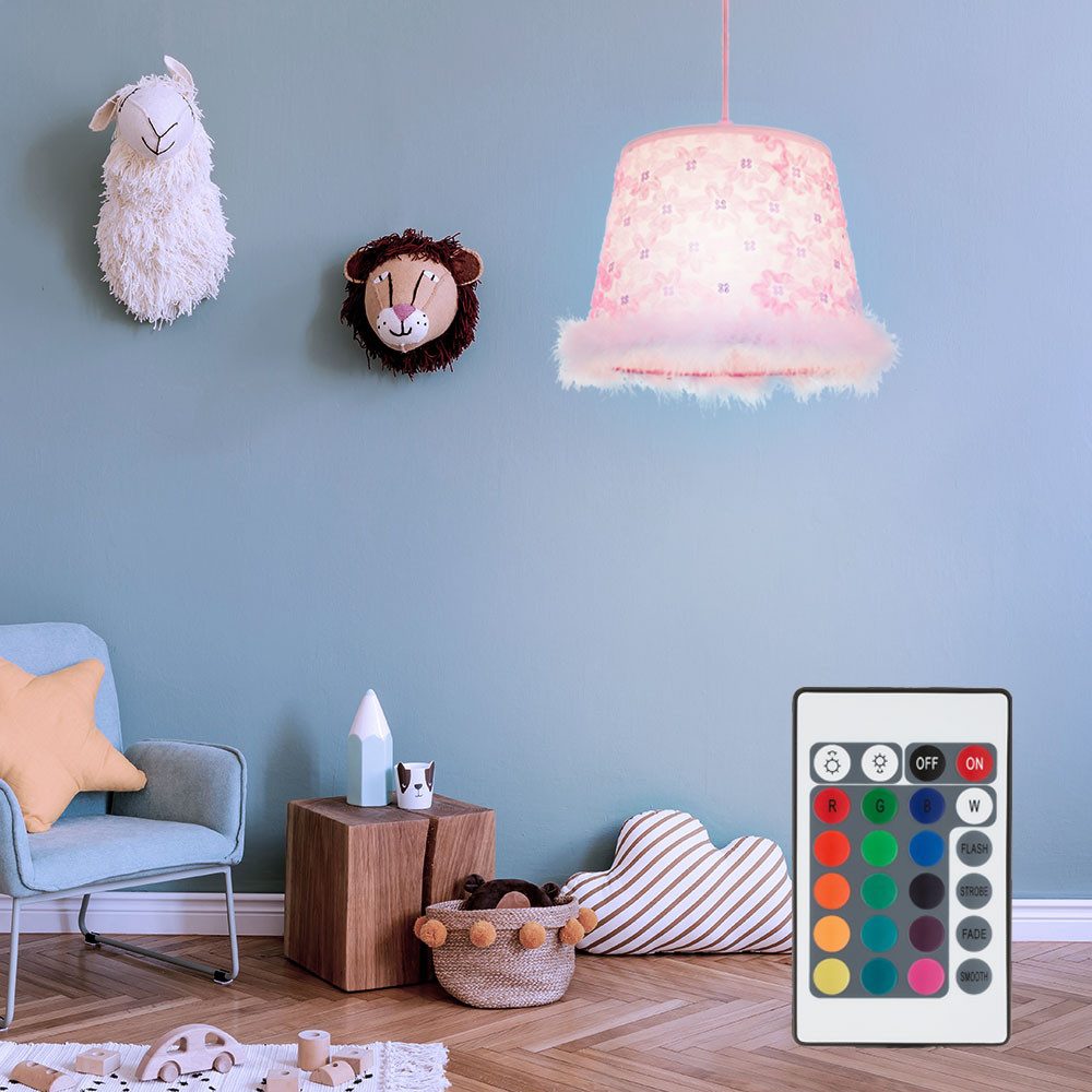 GLOBO LIGHTING LED-Hängeleuchte, Leuchtmittel inklusive, Warmweiß, Farbwechsel, RGB LED Pendellampe Kinderzimmer Deckenlampe Textilschirm Hängeleuchte