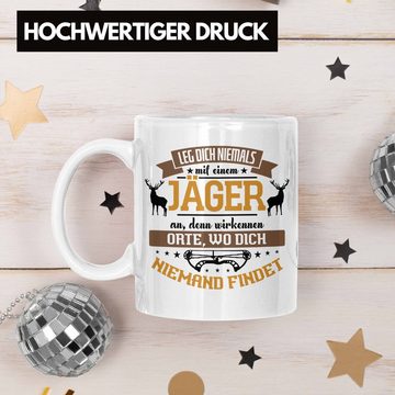 Trendation Tasse Jäger Tasse Hochsitz! Lustiges Geschenk für Jäger Leg Dich Niemals Mit