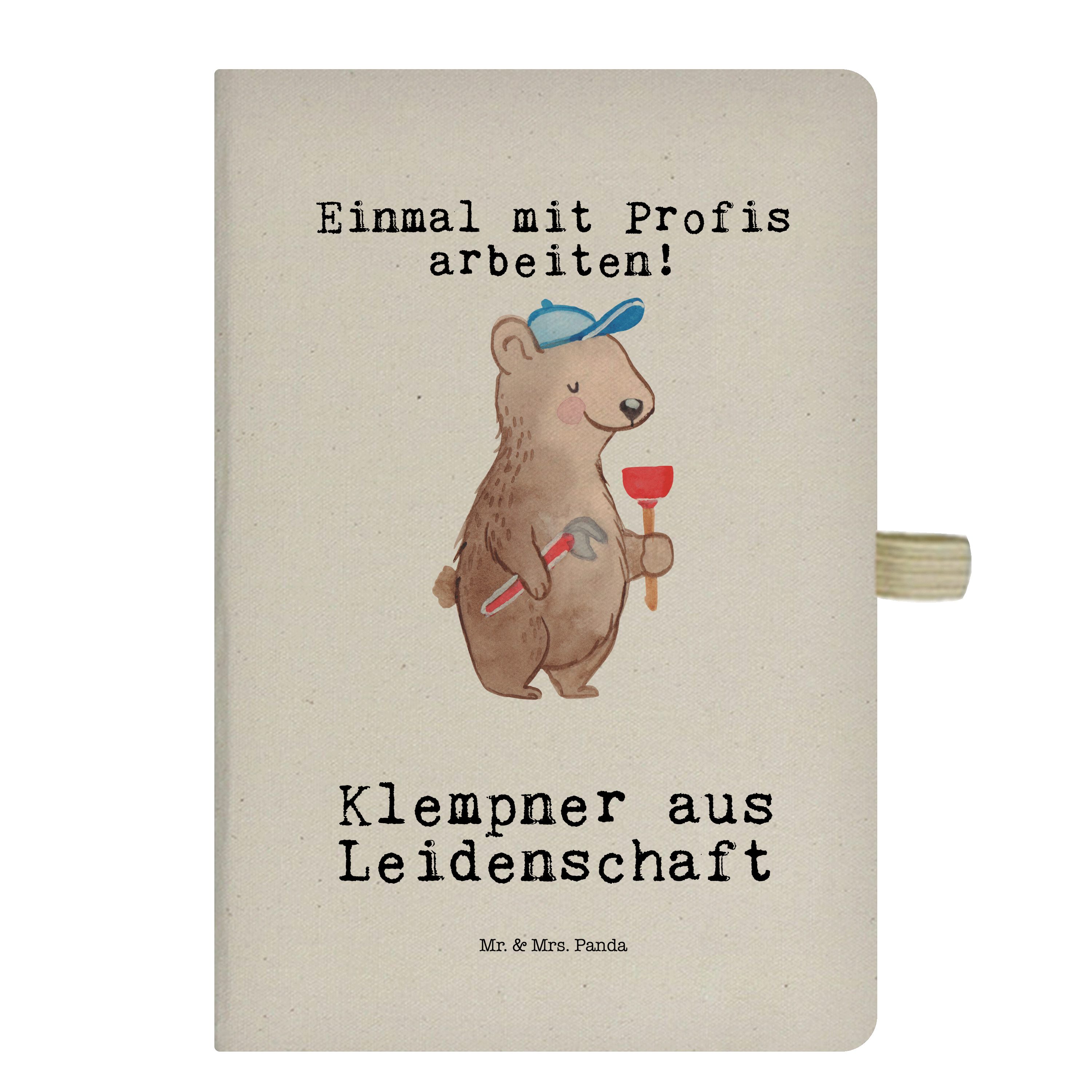 Mr. & Mrs. - Mrs. Klempner - Handwerke Panda Geschenk, Notizbuch Panda & Kladde, Transparent Leidenschaft Mr. aus