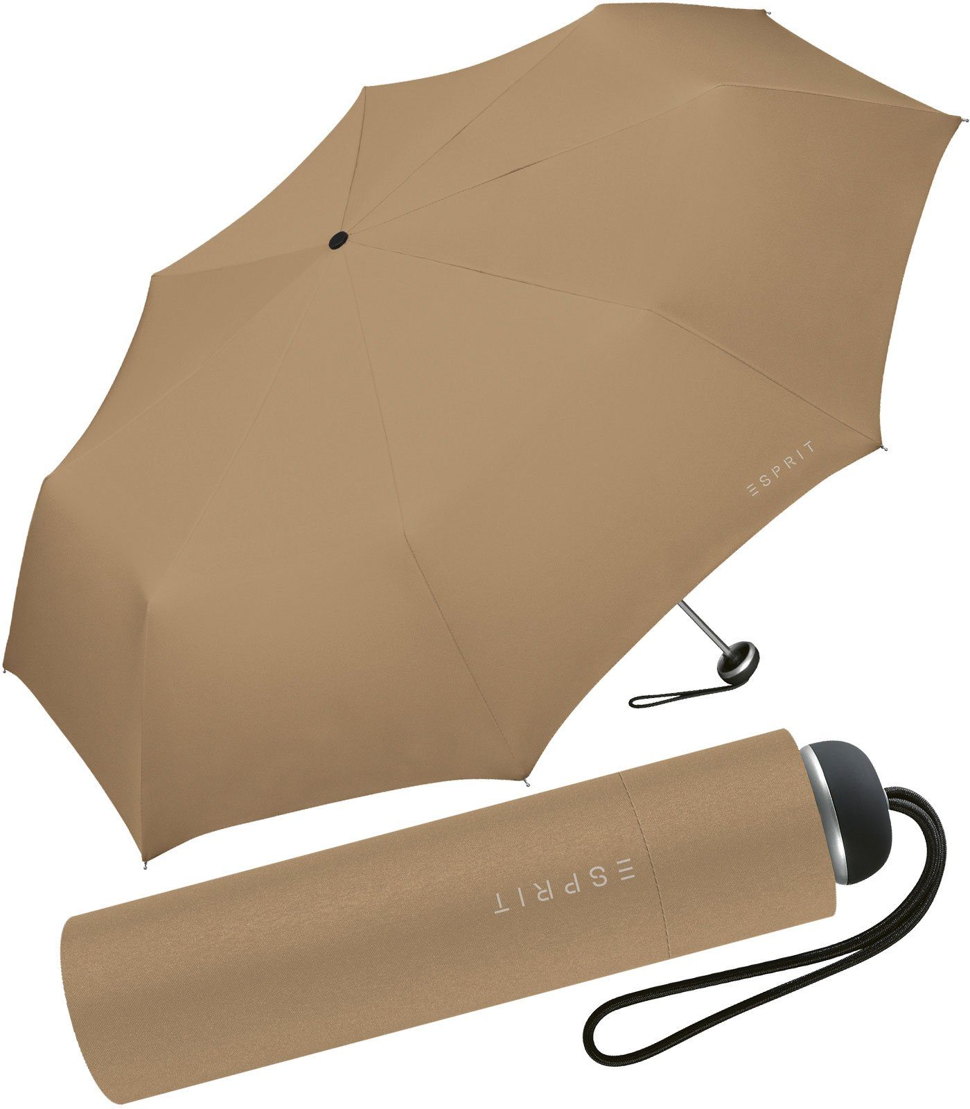 malt - Farben braun Schirm Damen, für chocolate handlicher modischen Taschenregenschirm Begleiter Esprit in leichter,