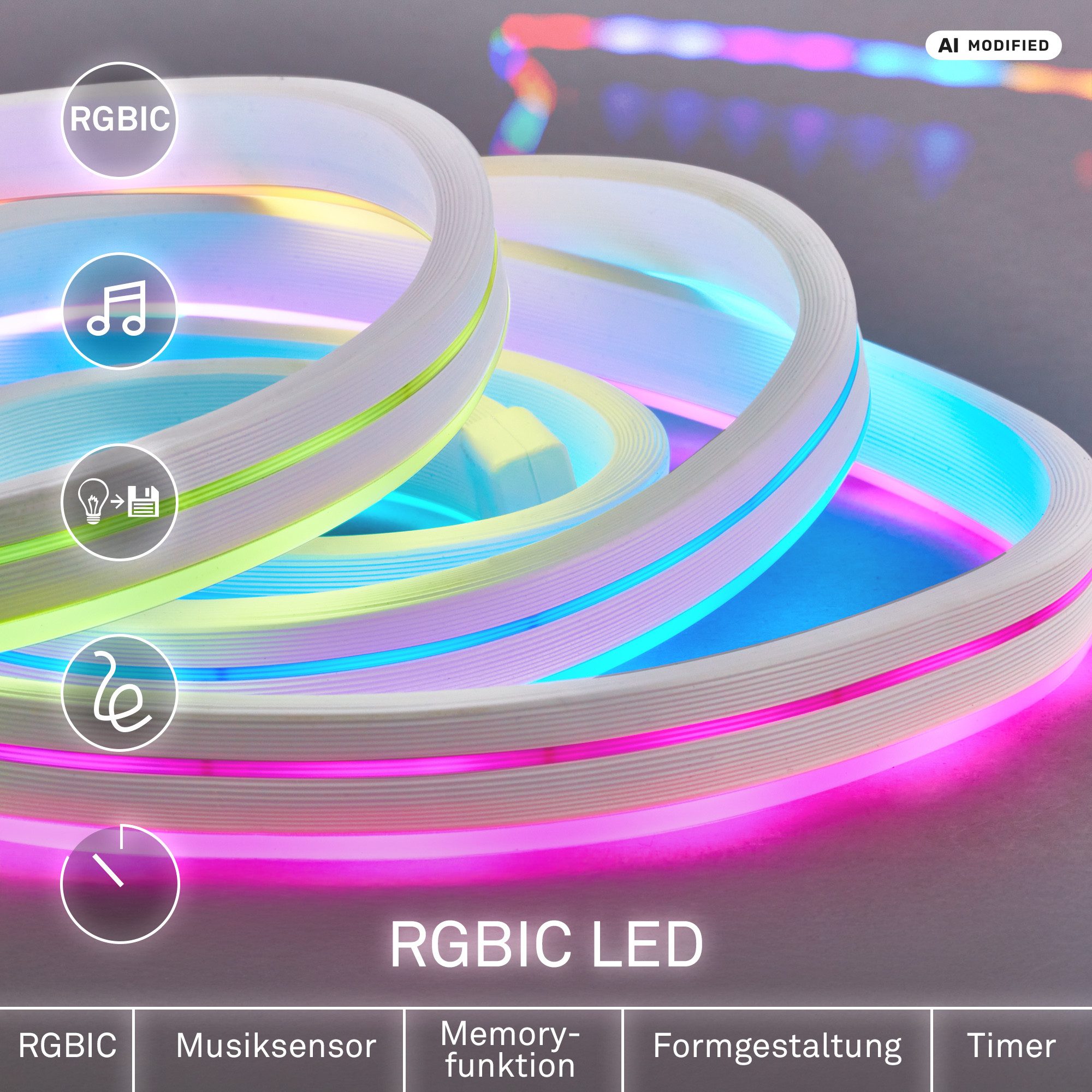 Briloner Leuchten LED Stripe Band Neon RGB IC Farbwechsel Fernbedienung Musiksensor, 3-5 m, Wohnzimmer, Party, Gaming – Bild 3 von 5