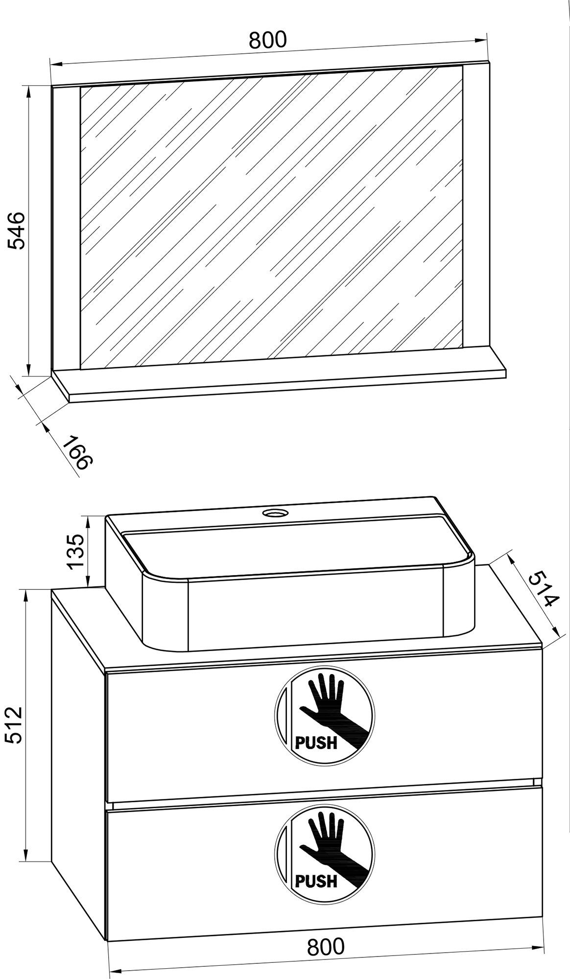 VCM Waschtisch 3-tlg Waschtisch Badmöbel Lendas 80 cm M Schublade