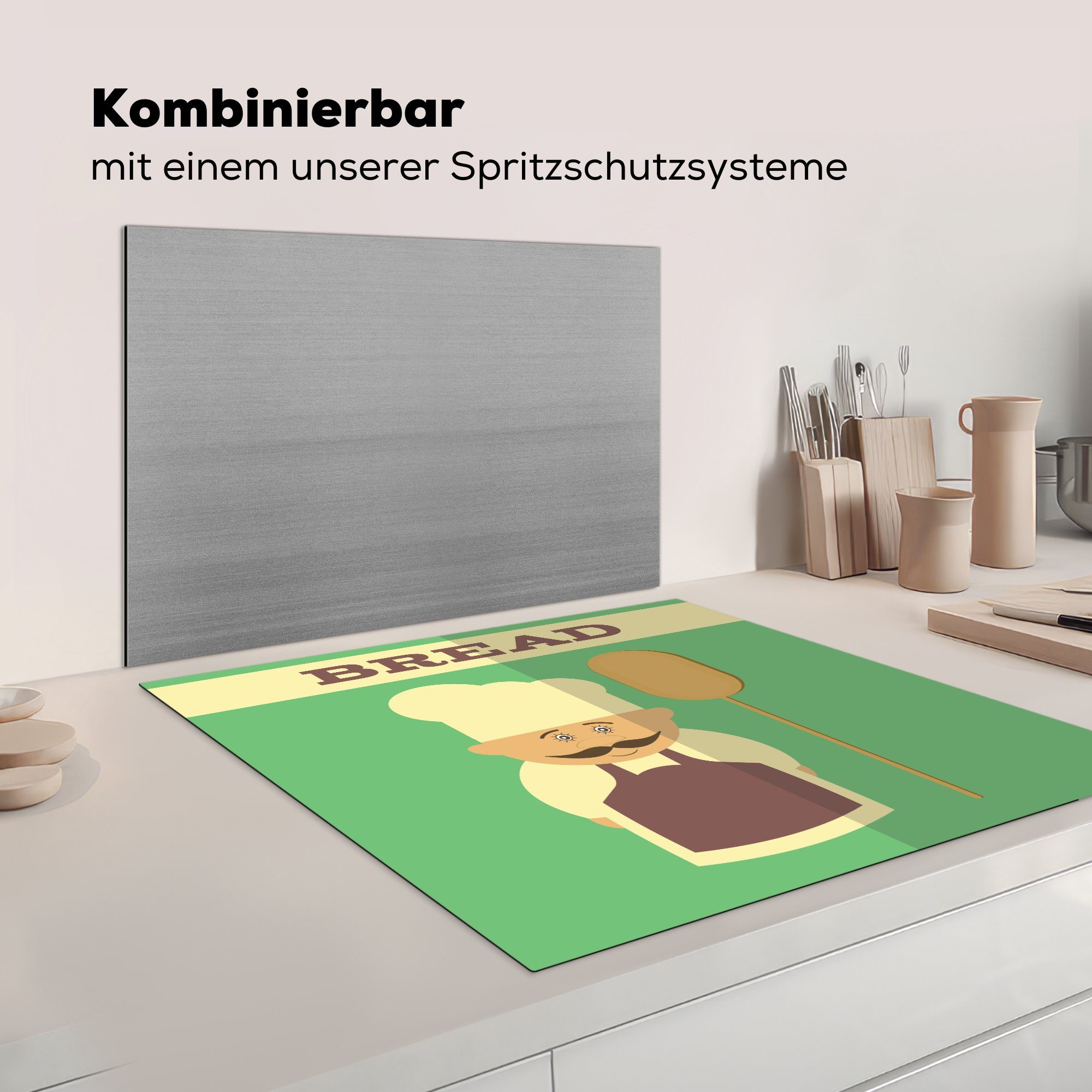 Brot Zitate - Grün 78x78 tlg), Retro, - Arbeitsplatte für Ceranfeldabdeckung, Vinyl, MuchoWow küche - Herdblende-/Abdeckplatte (1 cm,