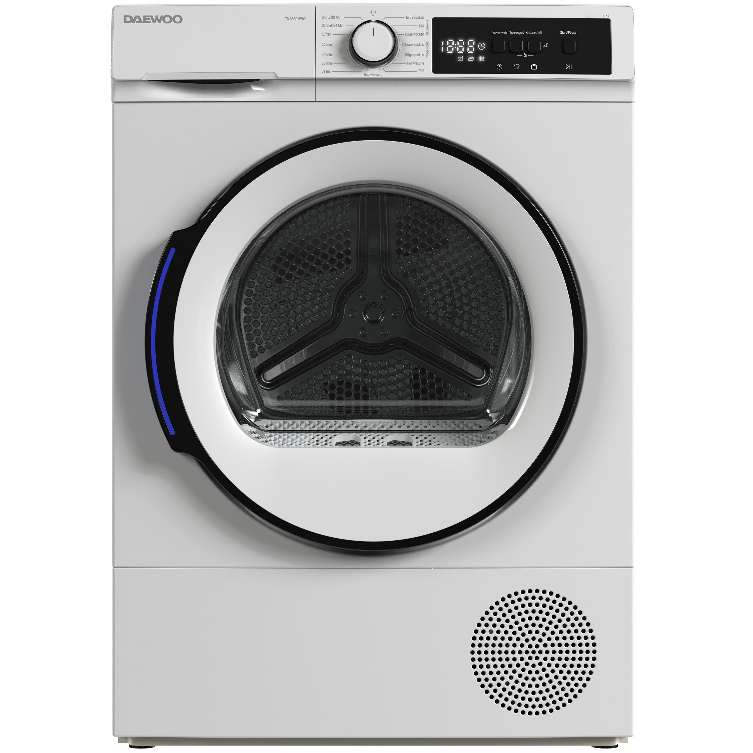 Daewoo Wärmepumpentrockner TD-B8GP1WD0-DE, 8kg Trockner, Wäschetrockner, 15 Programme, Knitterschutz, Baby-Care