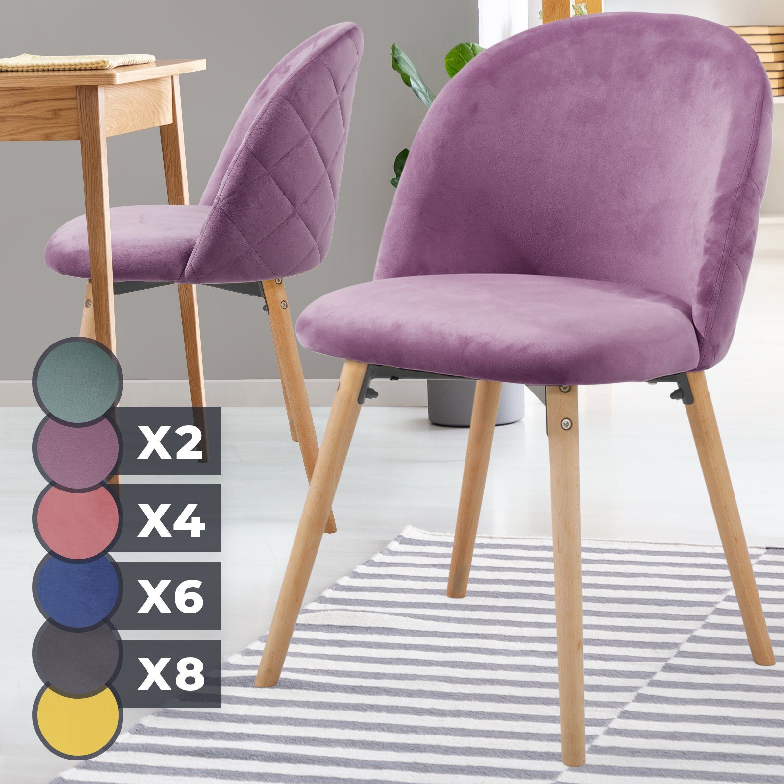 Esszimmerstühle-Farbwahl, (2 Gepolstert, Buchenholz 2/4/6/8Set, Esszimmerstuhl Lila aus MIADOMODO Beine St)