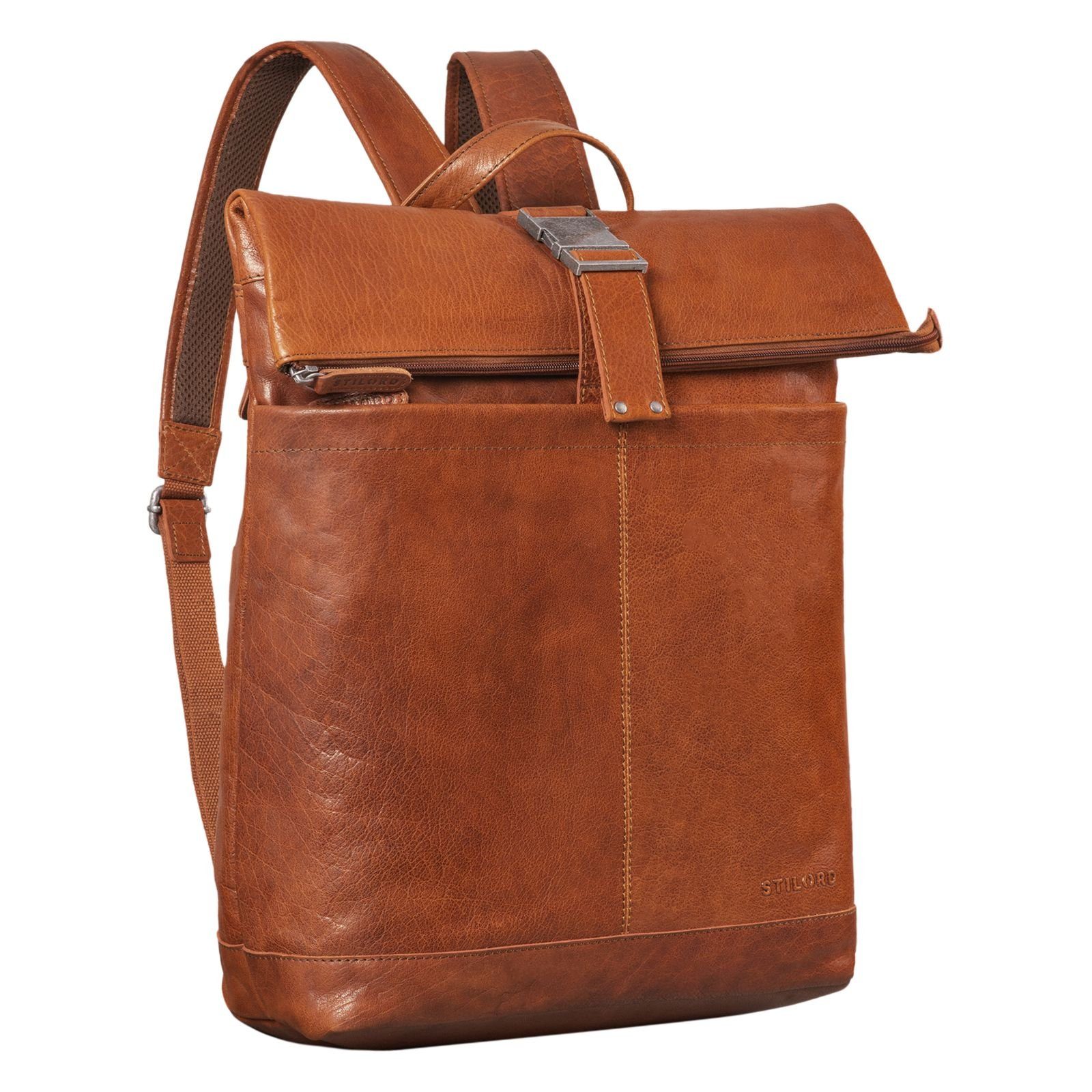 Rucksack braun - Notebook-Rucksack Rolltop STILORD "Hudson" Leder maraska STILORD