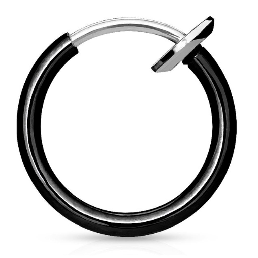 Fake-Ear-Plug-Set Schwarz - Fake Piercing Ring Springverschluss Silber Edelstahl Unisex