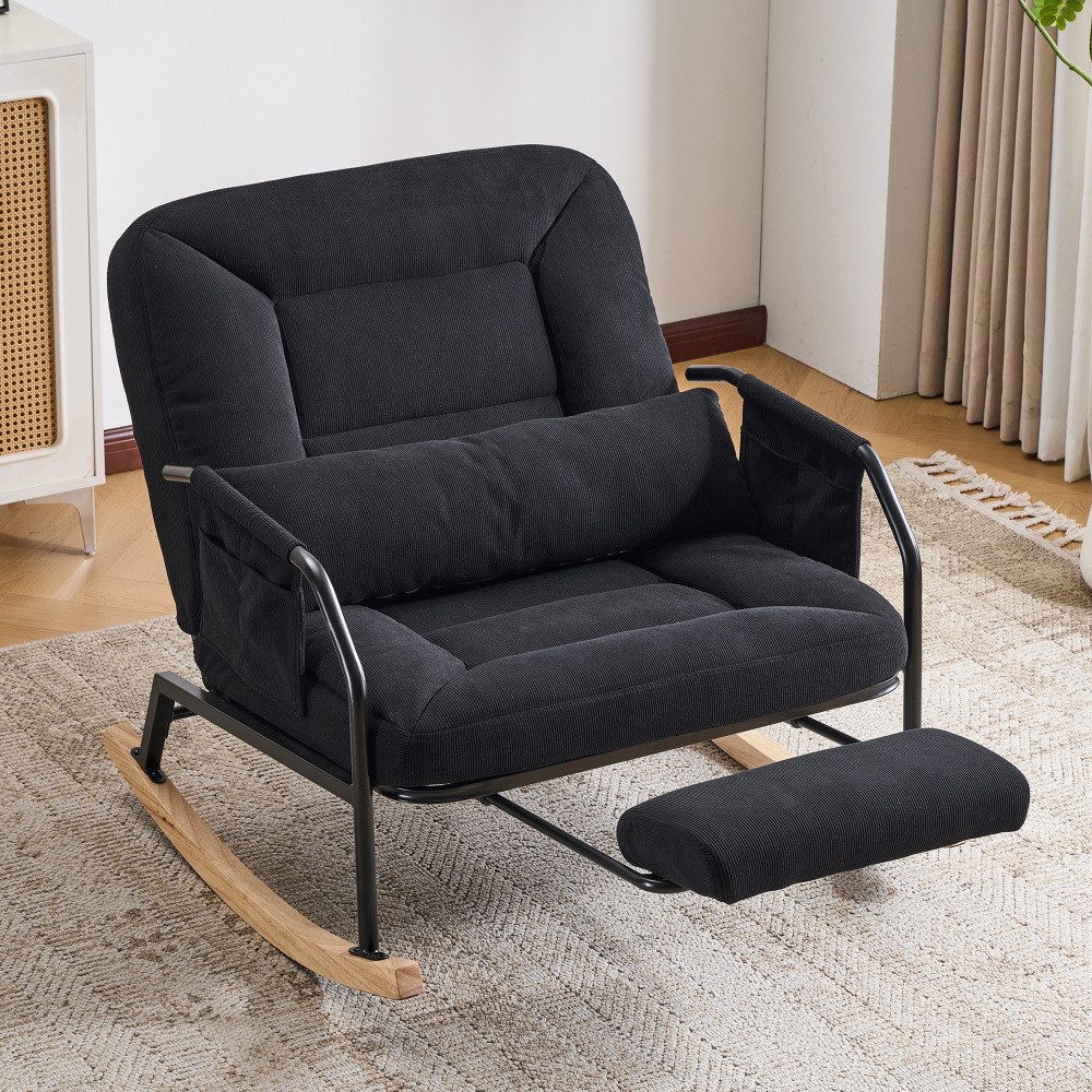 BBWL Schaukelsessel mit Liegefunktion und Fußstütze, mit verstellbarer Rückenlehne, Schaukelstuhl, XXL Relaxsessel aus Cord für Innen & Außen
