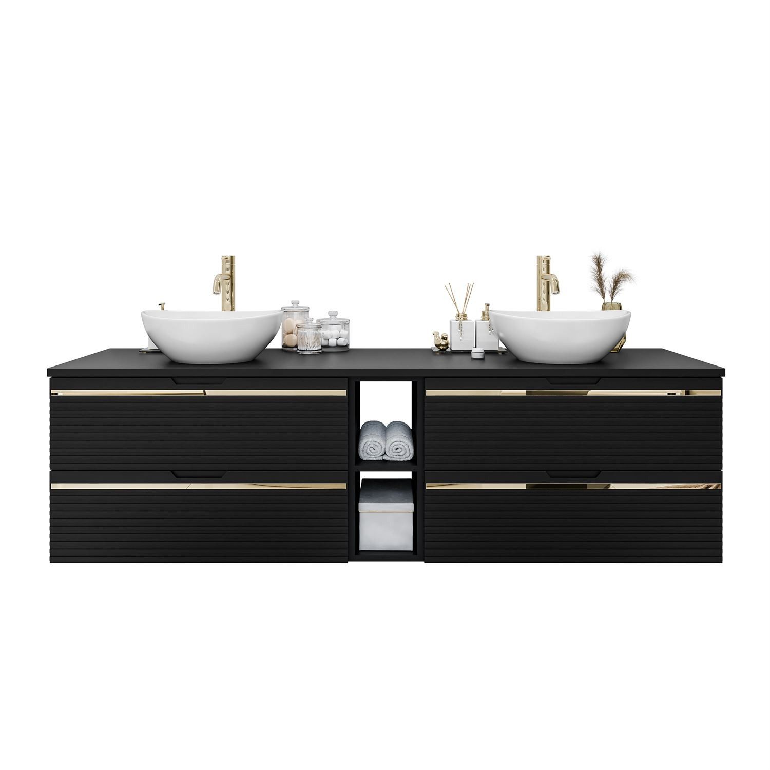 Lookway Badmöbel-Set ARTEMIS III 140 cm Bad-Set mit Unterschrank und Spiegel, (Badezimmerschrank mit wählbarem Spiegel, Becken und Armatur), mit Soft-Close-System