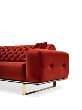 JVmoebel Wohnzimmer-Set Sofagarnitur 3+3+1 Sitzer Sofa Sessel Stoff Rot Chesterfield Luxus, (3-St., 2x 3-Sitzer + Sessel), Made in Europa