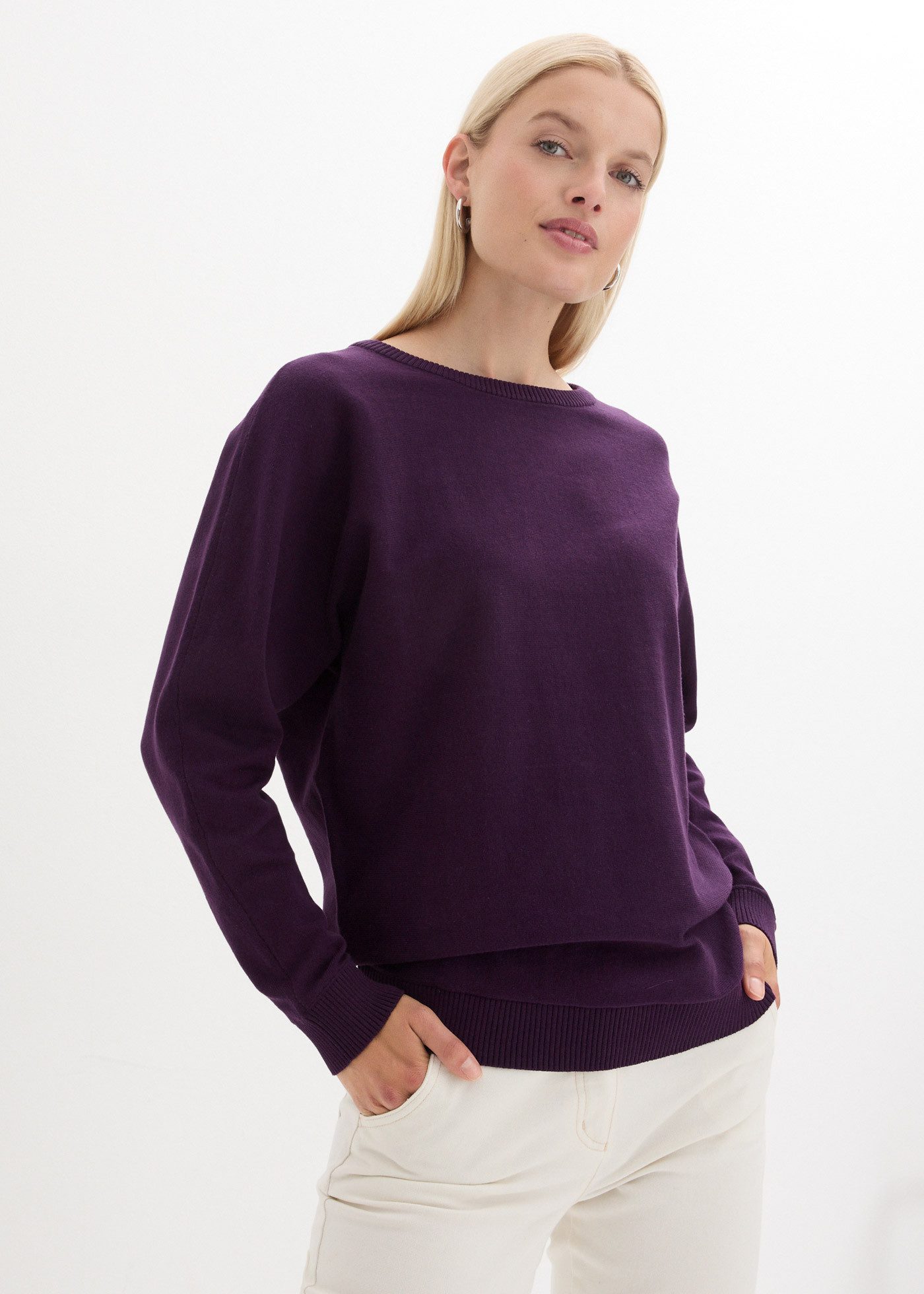 bonprix Strickpullover Pullover mit Fledermausärmeln günstig online kaufen