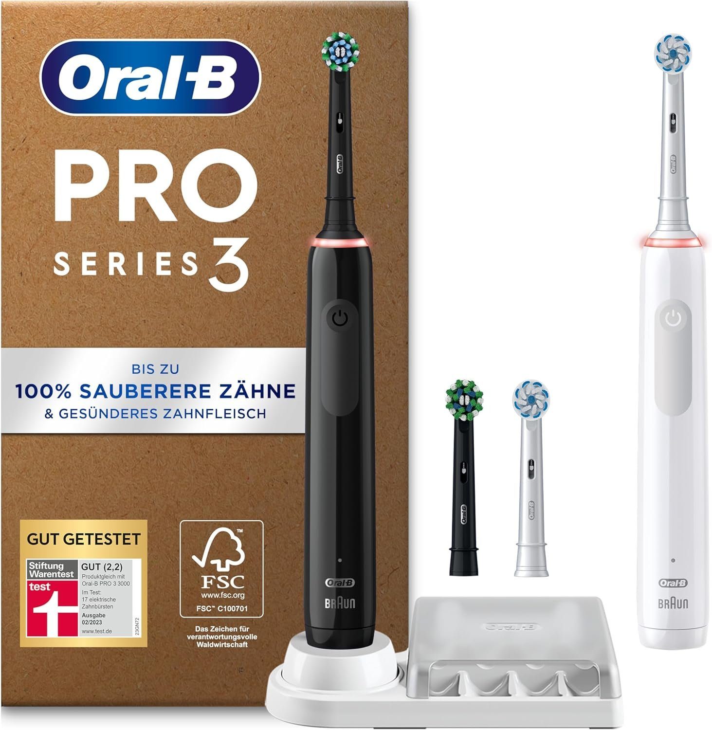 Oral-B Elektrische Zahnbürste Pro Series 3 Plus Edition Doppelpack,  Aufsteckbürsten: 4 St., 2 Zahnbürsten Akku elektrisch, + 1 Ladestation + 1  Halterung für Aufsteckbürsten