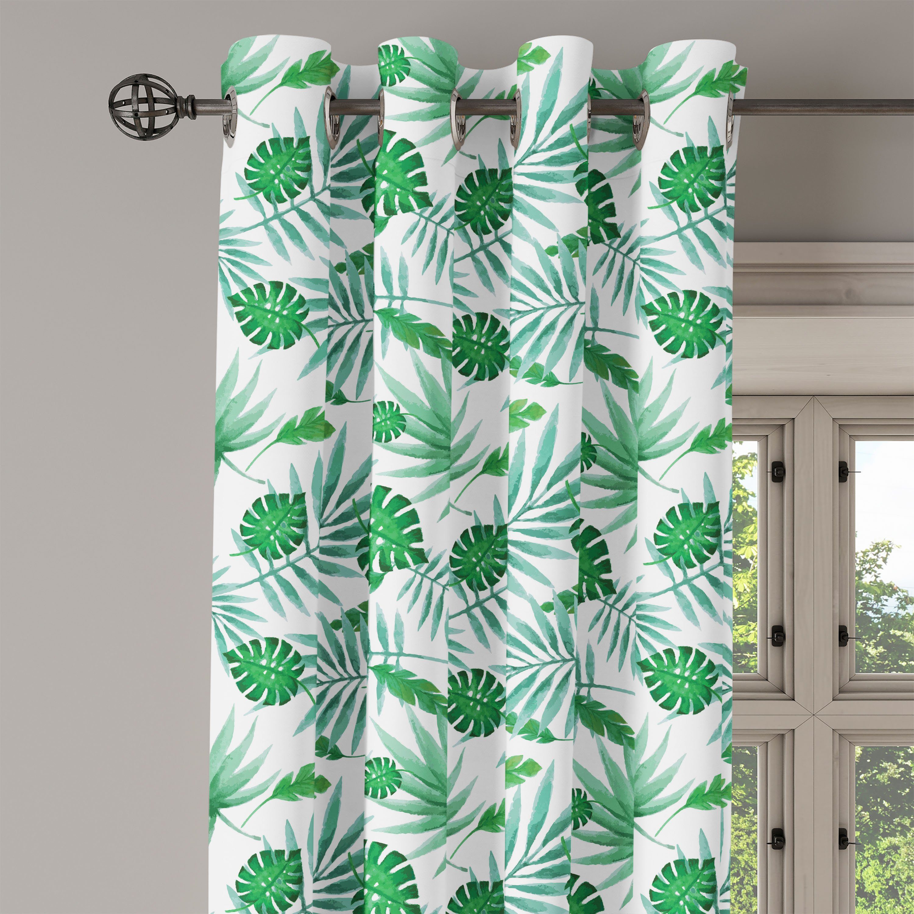 Gardine Dekorative 2-Panel-Fenstervorhänge Leafage für Wohnzimmer, Schlafzimmer Tropisch Abakuhaus, Aquarell