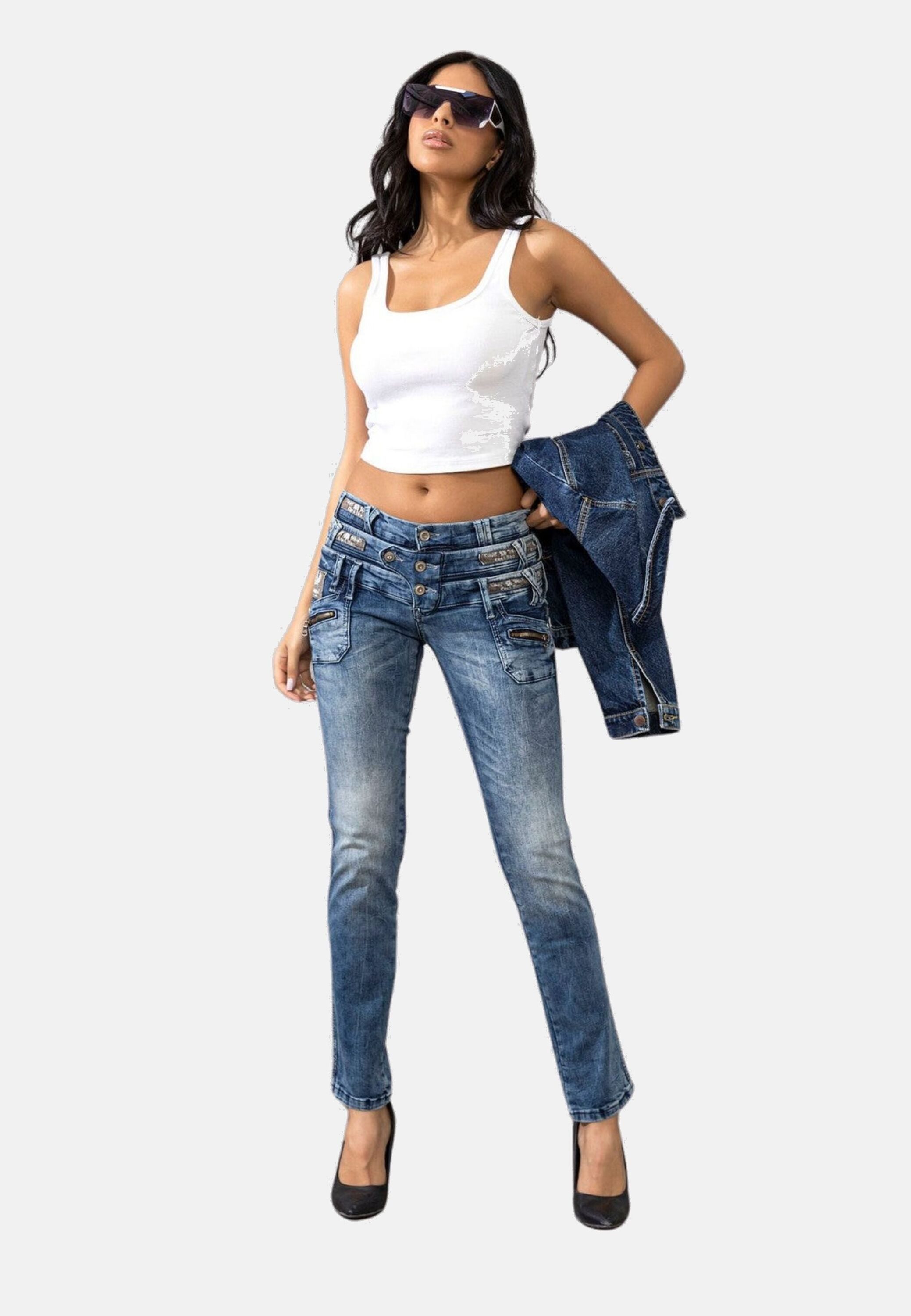 Cipo & Baxx Slim-fit-Jeans Jeans mit Dreifachbund, WD345 – Bild 4 von 5