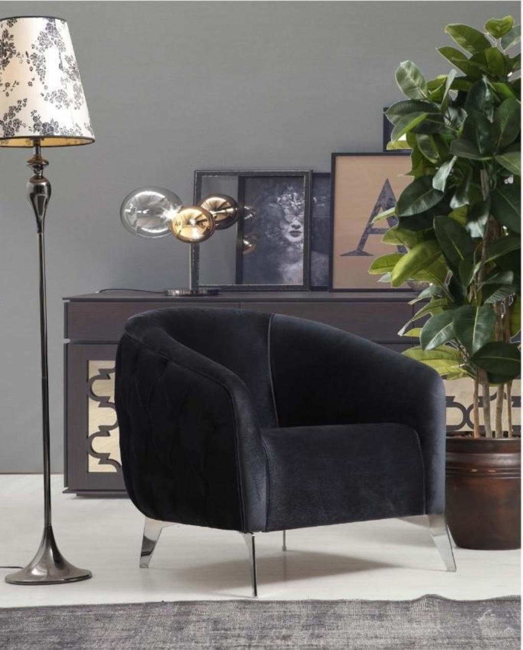 JVmoebel Sessel Design Sitzer Luxus Sessel Relax Textil Schwarz Sessel Relaxsessel (1-St., Sessel), Made in Europa