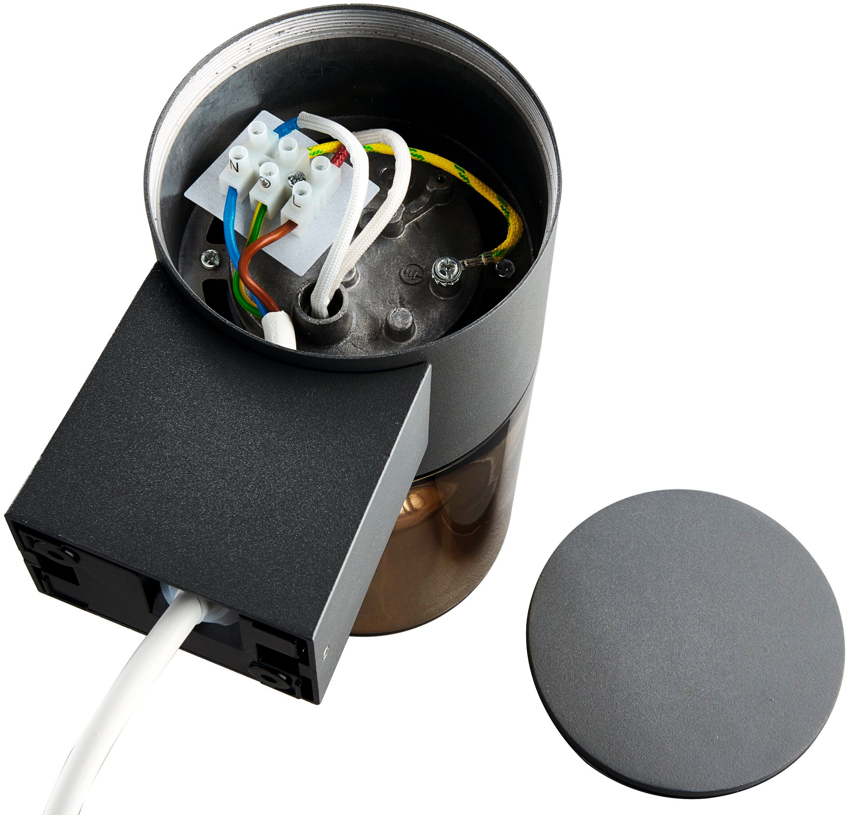 HEITRONIC Außen-Wandleuchte Santorin, ohne Leuchtmittel, Pollerleuchte, Außenlampe, Außenleuchte, Lichtaustritt aus Rauchglas