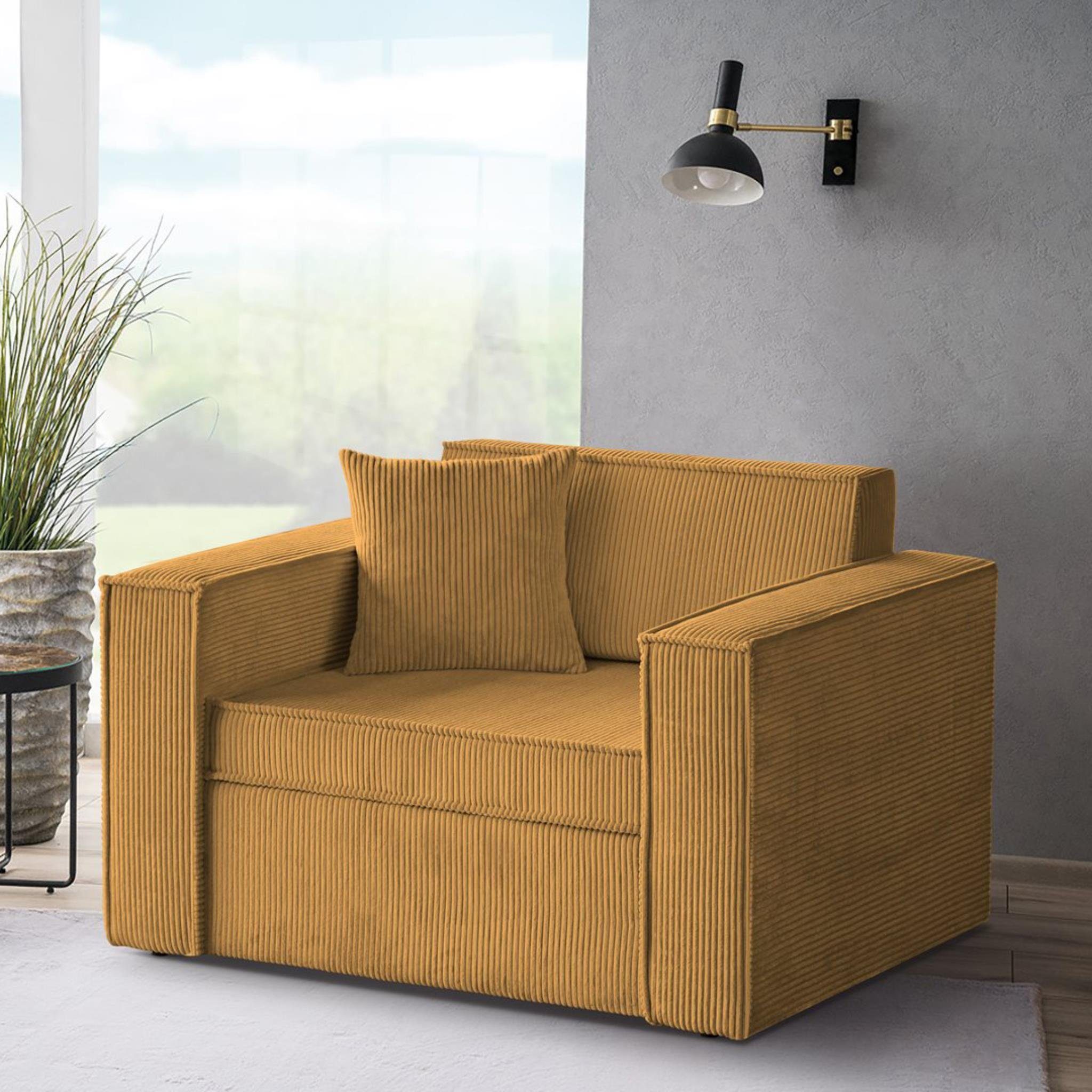 Wohnzimmer Gelb Beautysofa aus 01) cm (poso mit modernes Relaxfunktion, Einzelsofa Cordstoff, für Bettkasten, 117 Dave, Relaxsofa Schlafsofa