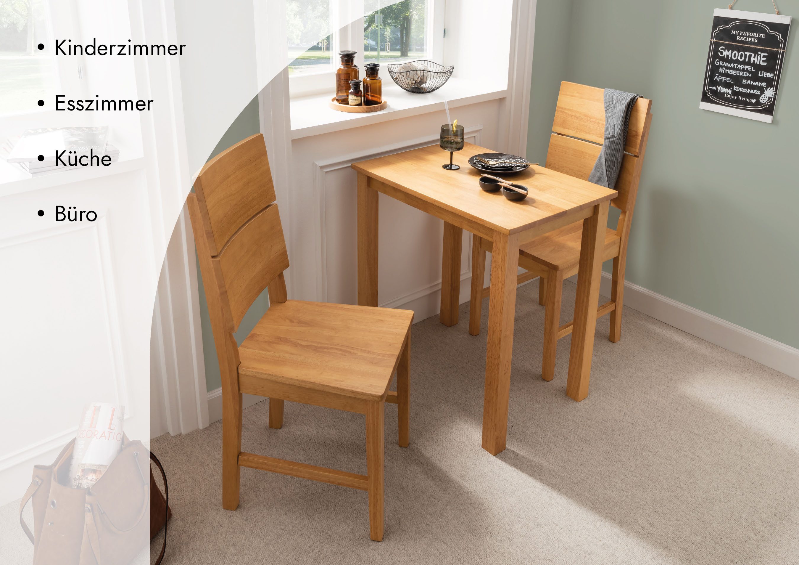 Woodroom Esstisch Kota (Hevea Massivholz, lackiert), Esszimmer Tisch massiv
