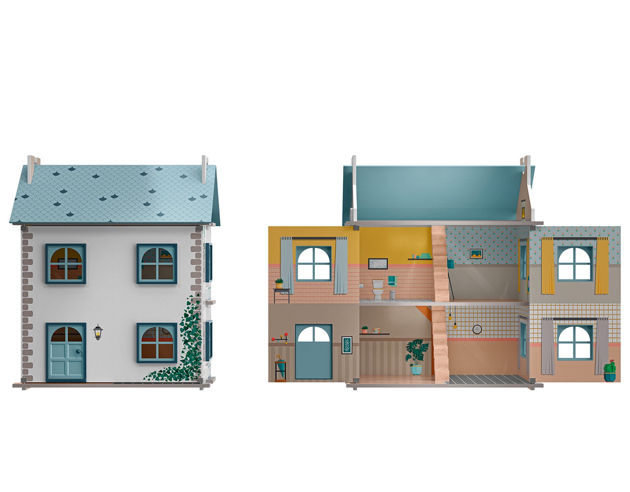 Playtive Puppenhaus PLAYTIVE Holz Puppenhaus Cabinet 3 Etagen blau Spielhau günstig online kaufen