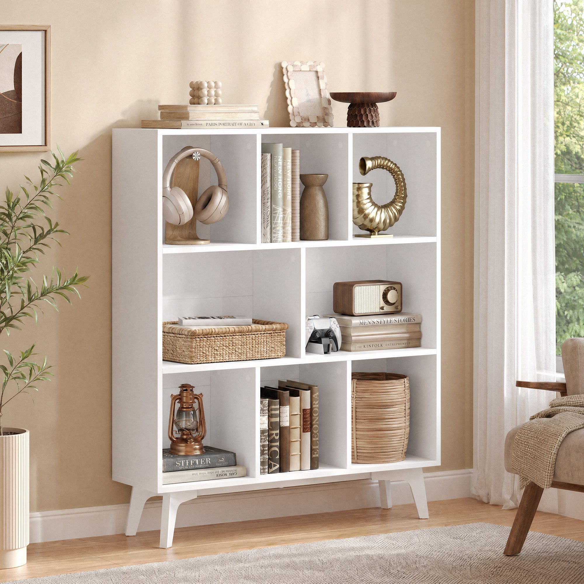 VASAGLE Bücherregal Standregal, 8 Fächer, Würfelregal, Aufbewahrungsregal, 24 x 90 x 107,4 cm