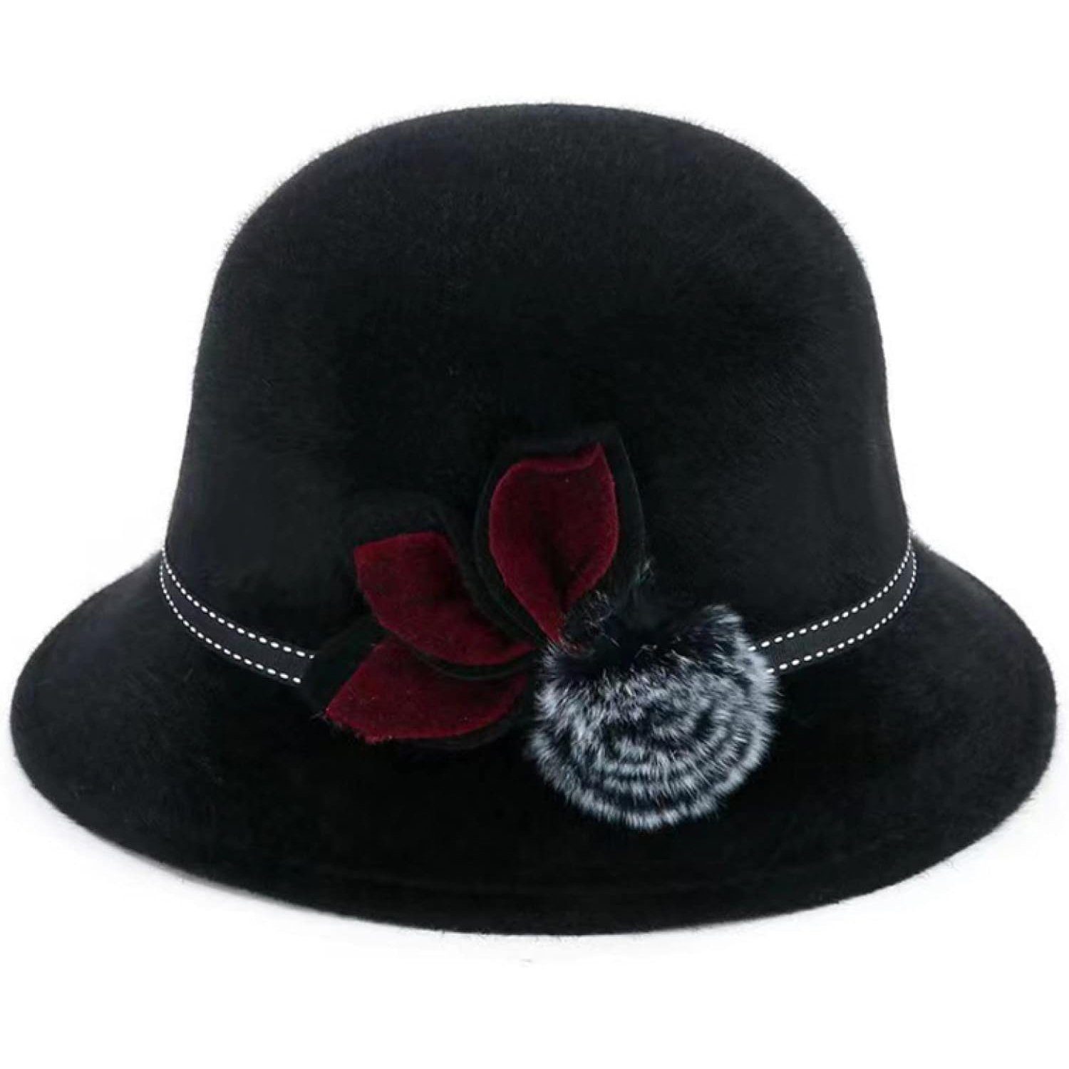 MAGICSHE Filzhut Wollfilz Fedora Hut Vintage elegante Damen Fischerhüte schwarz