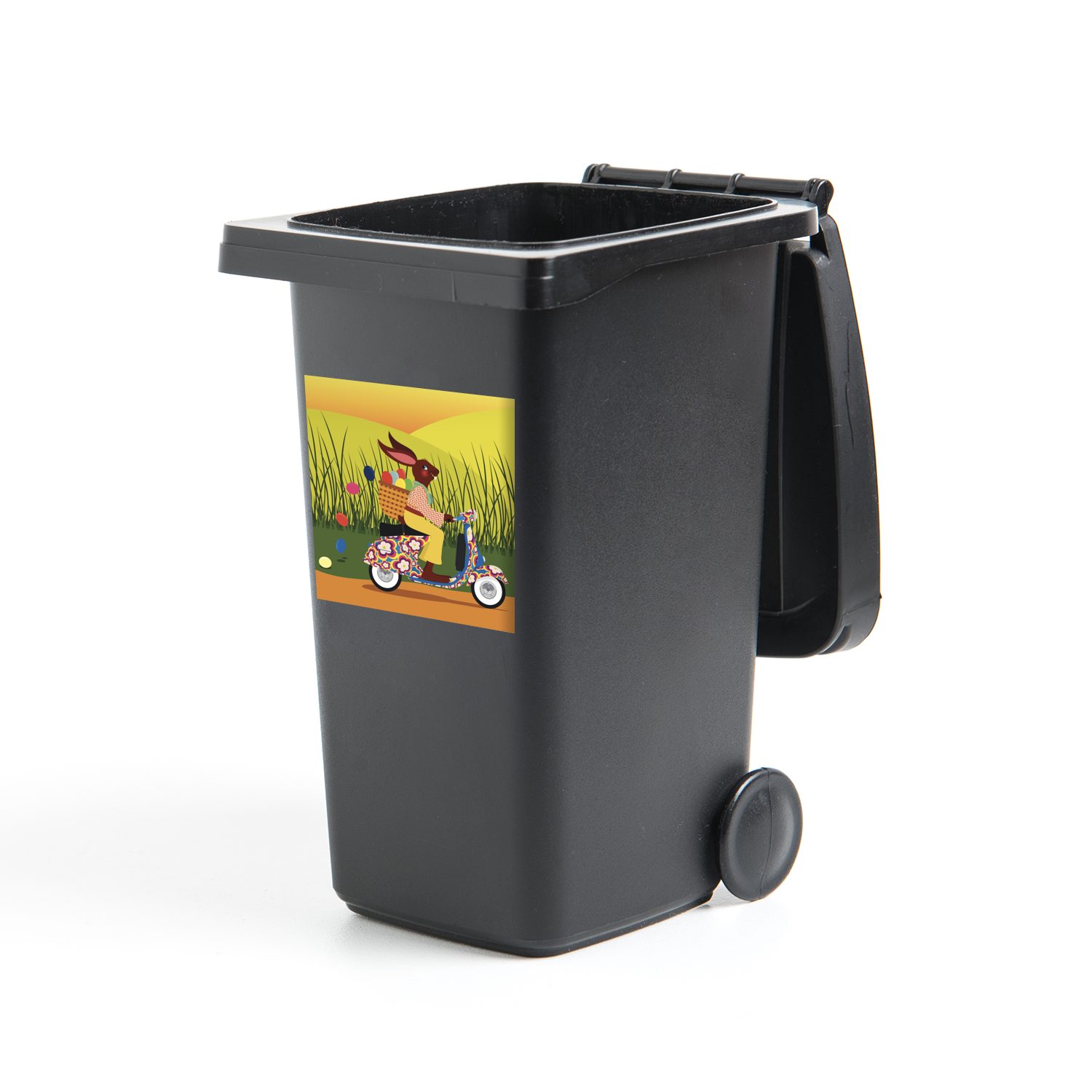 Osterhasen Mülleimer-aufkleber, MuchoWow Illustration Abfalbehälter einer St), (1 Container, Wandsticker Mülltonne, Sticker, auf des Vespa