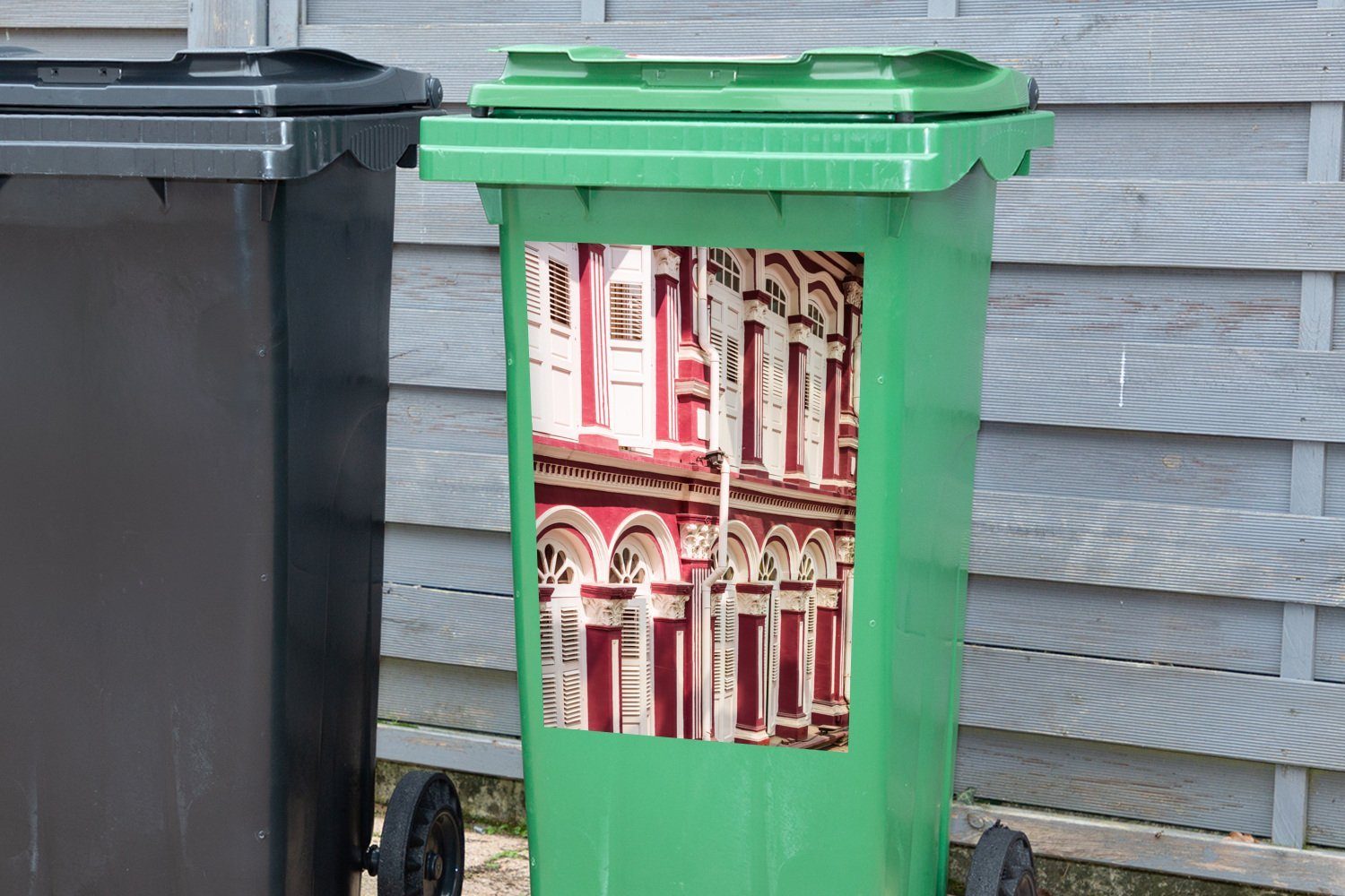 Rosa Sticker, Container, Mülltonne, Singapur in Mülleimer-aufkleber, Abfalbehälter (1 Wandsticker MuchoWow Gebäude St),