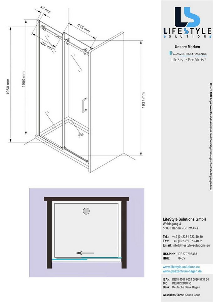 Thumbnail - Glaszentrum Hagen Dusch-Einzelschiebetür Glaszentrum Hagen - 115x195cm Nischentür Schiebetür Duschtür Nischendu