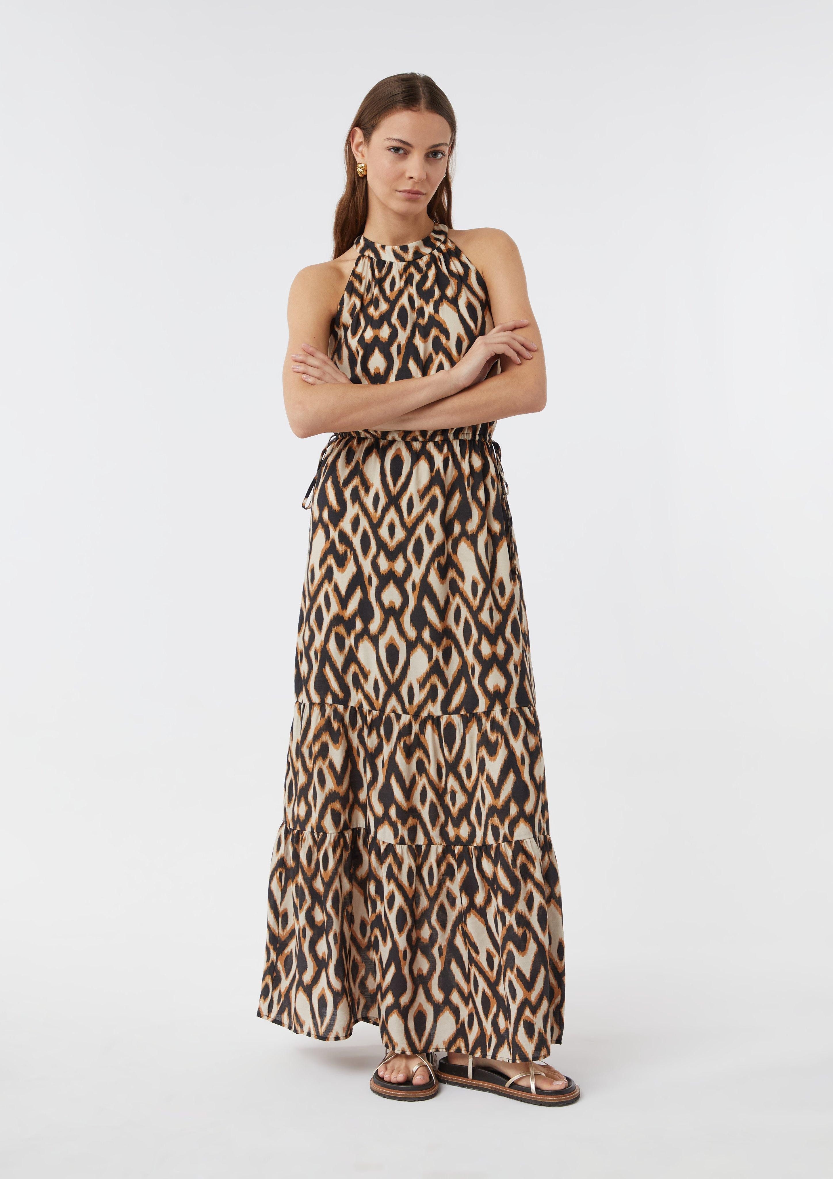 Maxikleid Fließendes Maxikleid mit amerikanischer Schulter und All-over-Print