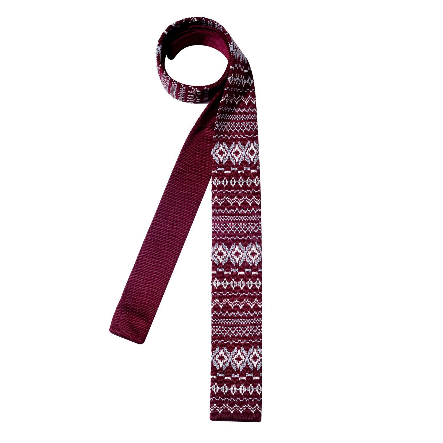 Krawatte Strickkrawatte, oder Veranstaltungen 5 Wollkrawatte schmale 1-St) für Retro-Look, Büro Krawatte DonDon (Packung, festliche weinrot cm