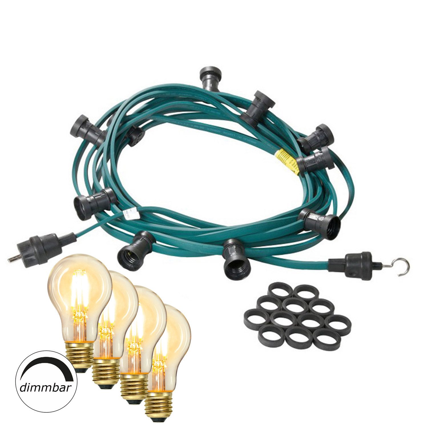 SATISFIRE LED-Lichterkette Illu- Party Garten Außenlichterkette 40m grün 60x dimmbare Glühbirne, 60-flammig
