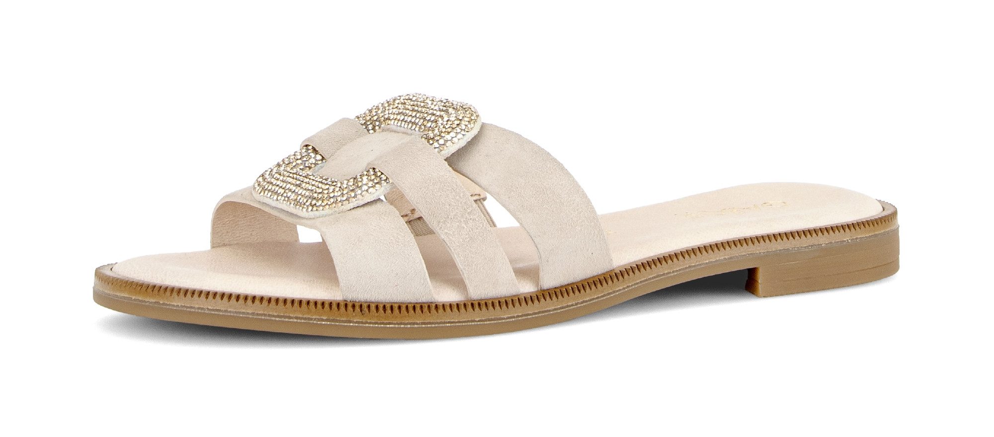 Gabor Pantolette Blockabsatz, Sommerschuh, Schlupfschuh, Zierspange mit Schmucksteinen