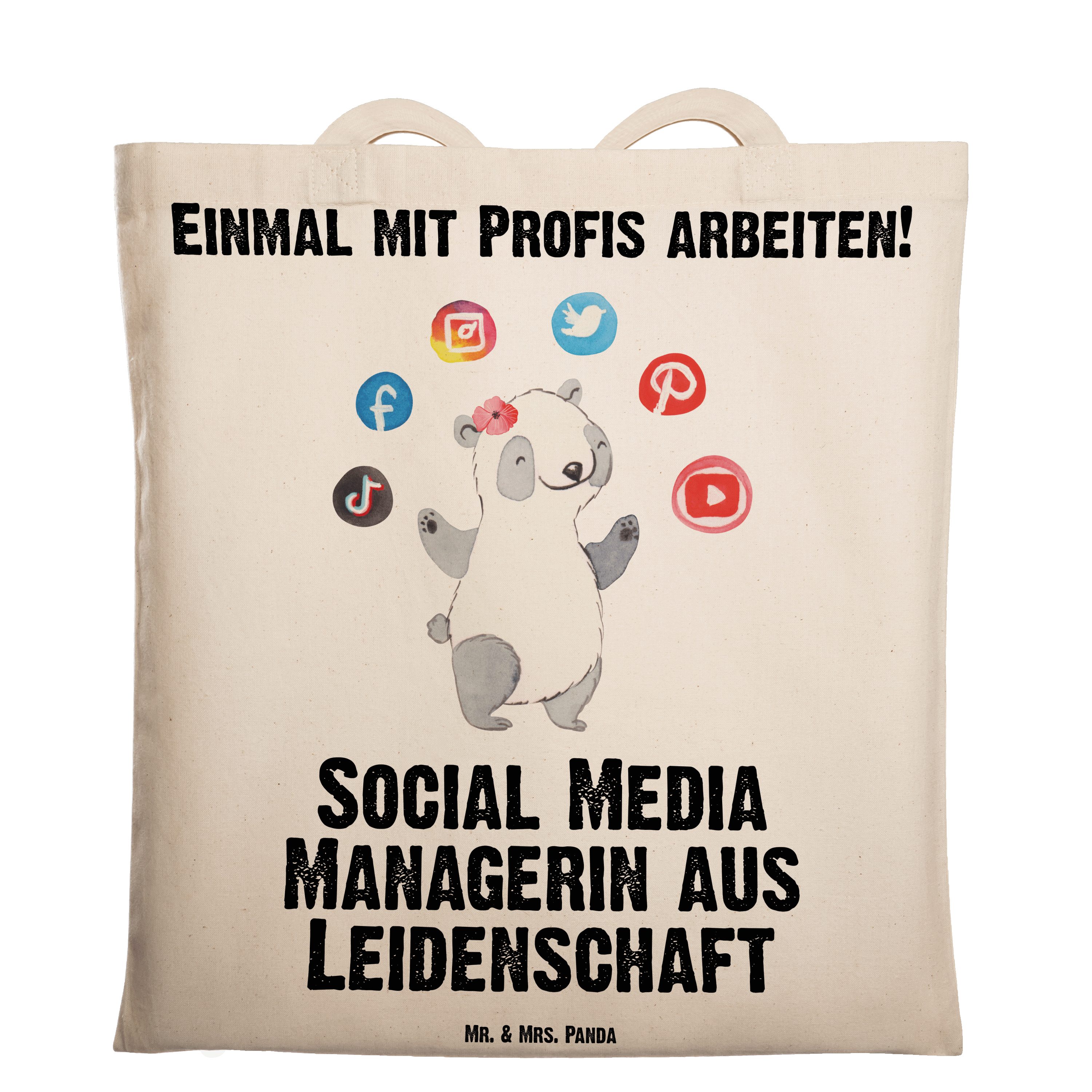 Mr. & Mrs. Panda Tragetasche Social Media Managerin aus Leidenschaft - Transparent - Geschenk, Jut (1-tlg) | Canvas-Taschen