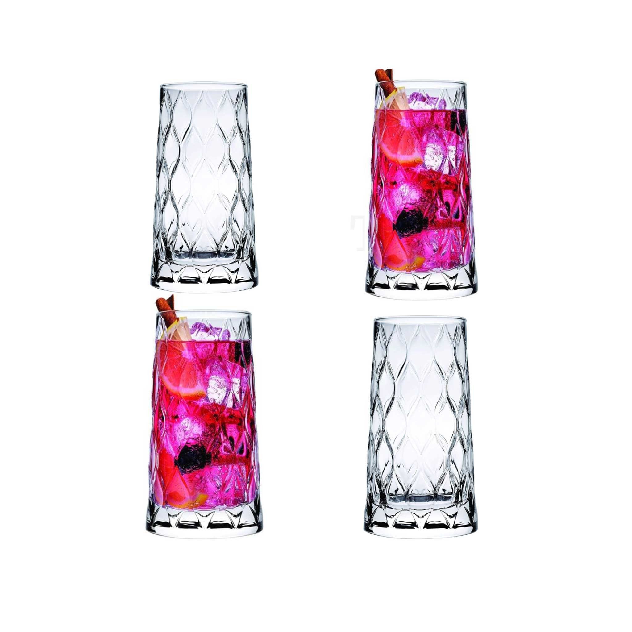 Pasabahce Gläser-Set Leafy Longdrinkglas, 4-tlg., Glas, 450 ml, 3er Set für stilvolle Drinks & Alltag