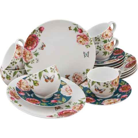 CreaTable Kaffeeservice Geschirr-Set Enjoy Roses (18-tlg), 6 Personen, Porzellan, Service, 18 Teile, für 6 Personen