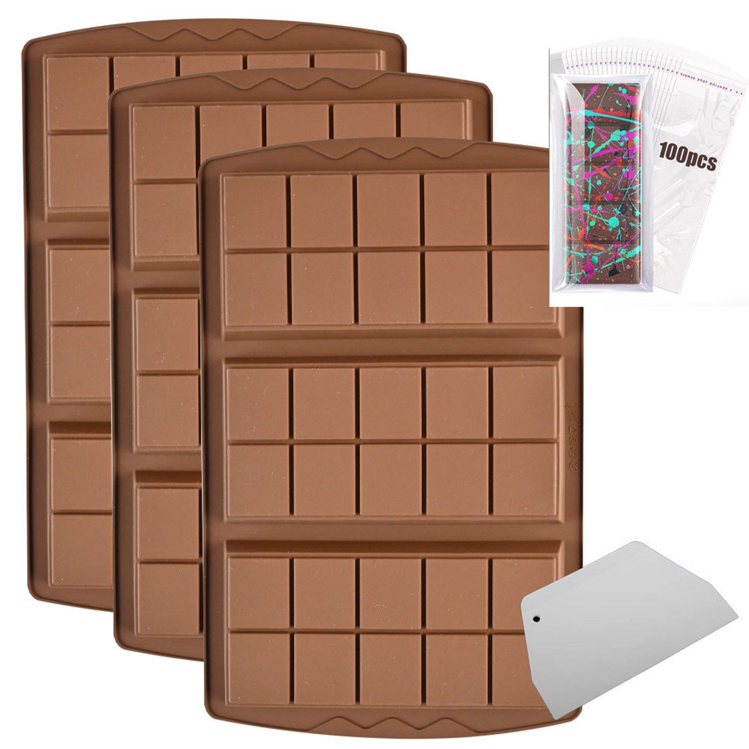 SURFOU Schokoladenform 3 Stück Silikon Silikonform Schokolade Chocolate Mold, Tief Wiederverwendbare für Küche Backen Schokolade Süßigkeiten