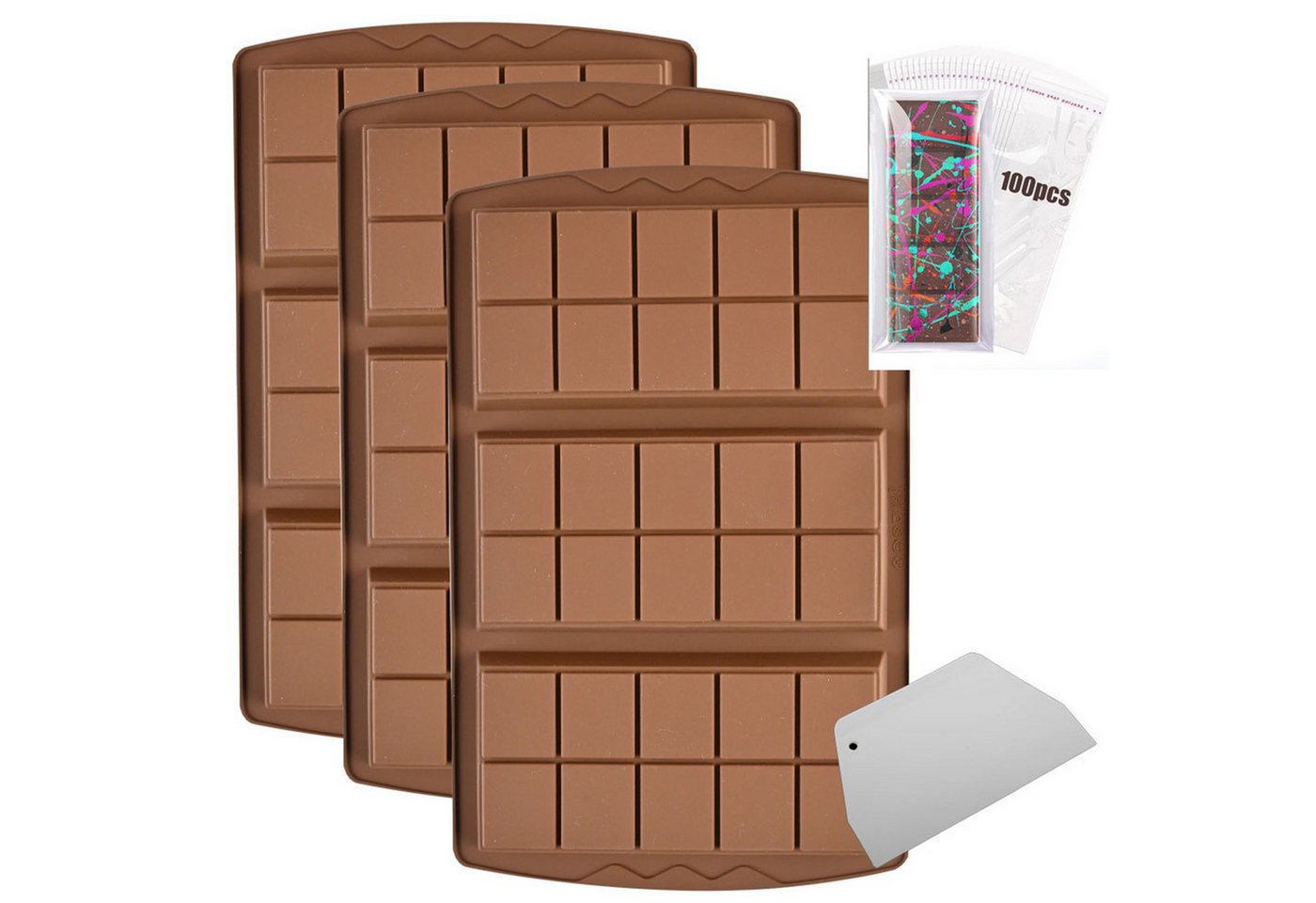 SURFOU Schokoladenform 3 Stück Silikon Silikonform Schokolade Chocolate Mold, Tief Wiederverwendbare für Küche Backen Schokolade Süßigkeiten