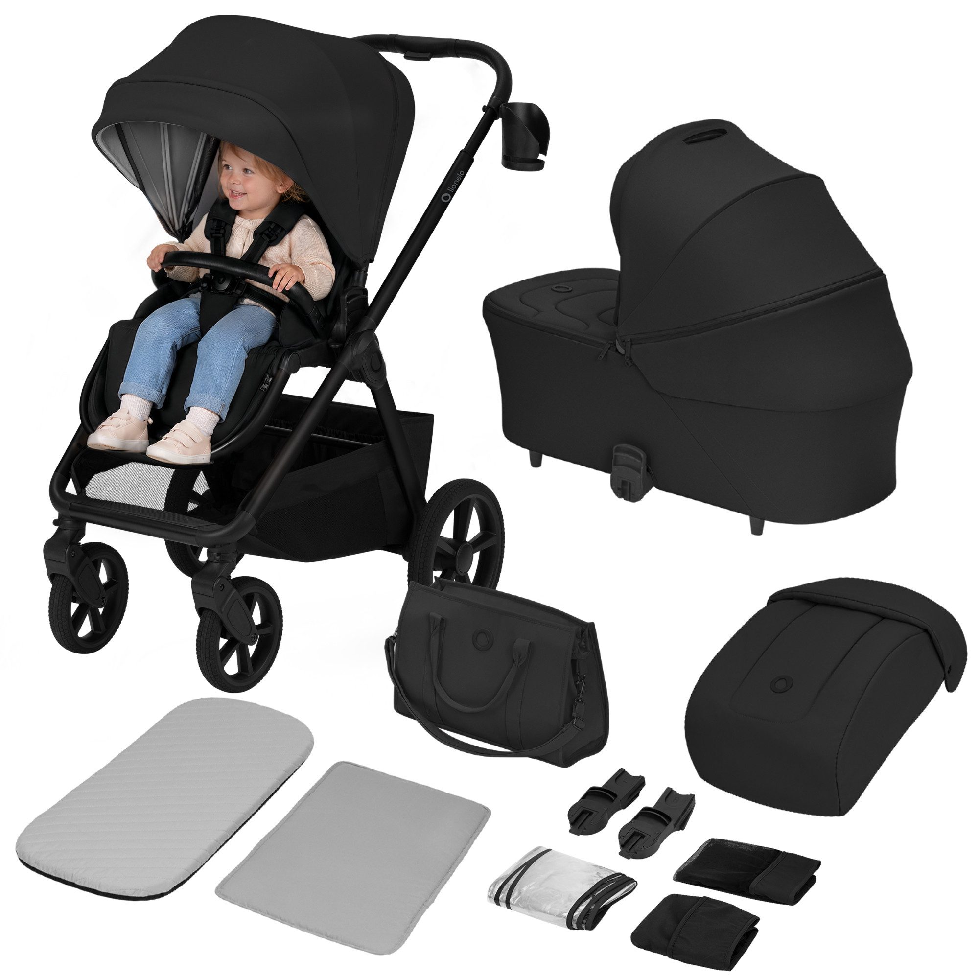 lionelo Kinder-Buggy CARMINE 2IN1, (Set), 2in1/GravelTech/Anti-Reflux/AiryDots/UPF50+
